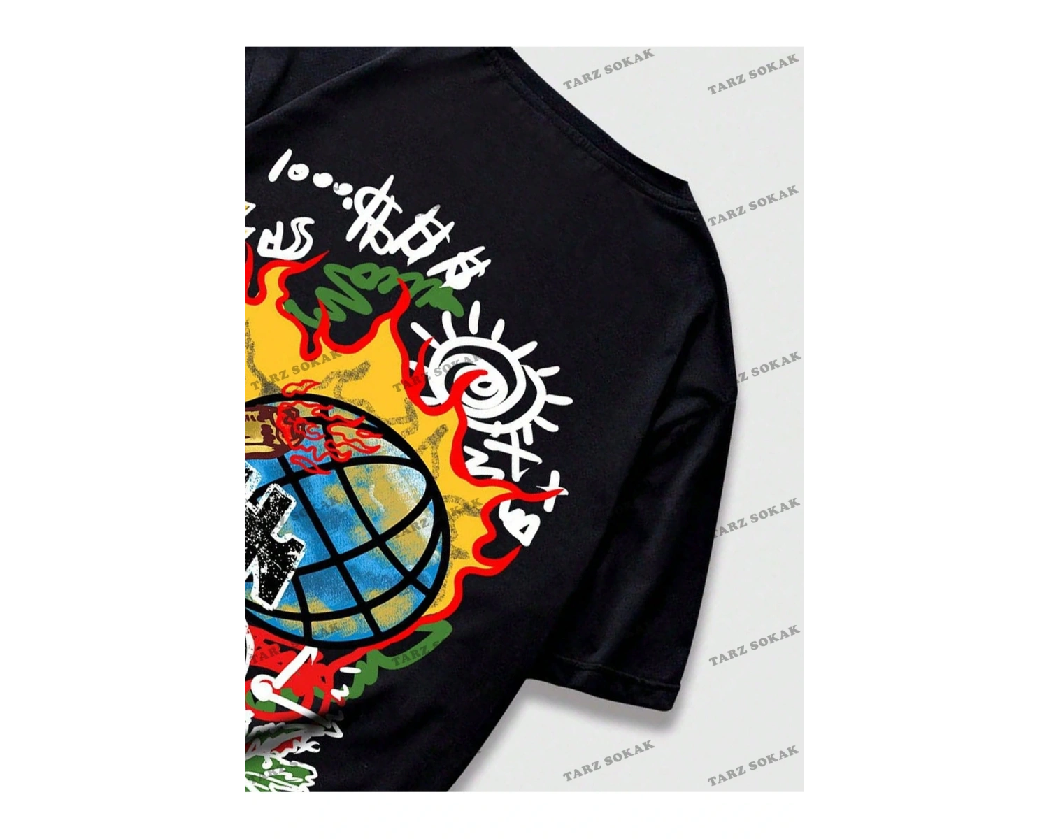 KOD Trend Street Life Erkek Karikatür ve Mektup Grafikli Tişört