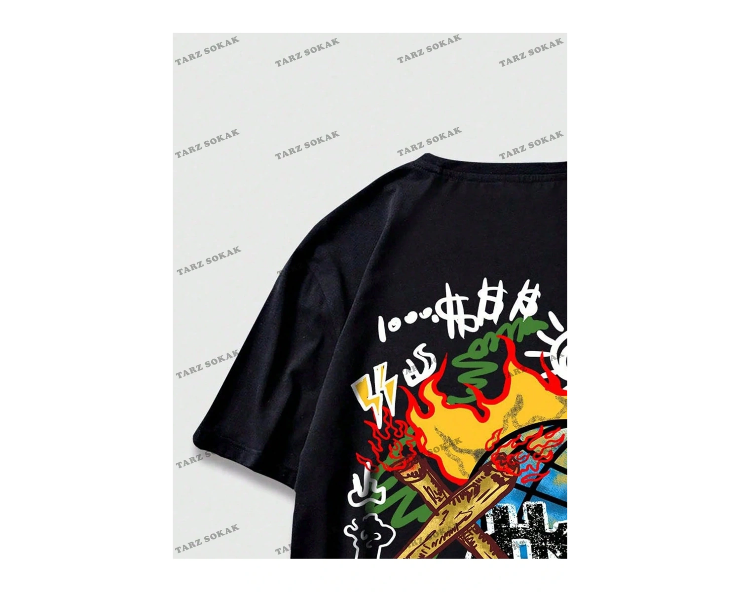 KOD Trend Street Life Erkek Karikatür ve Mektup Grafikli Tişört