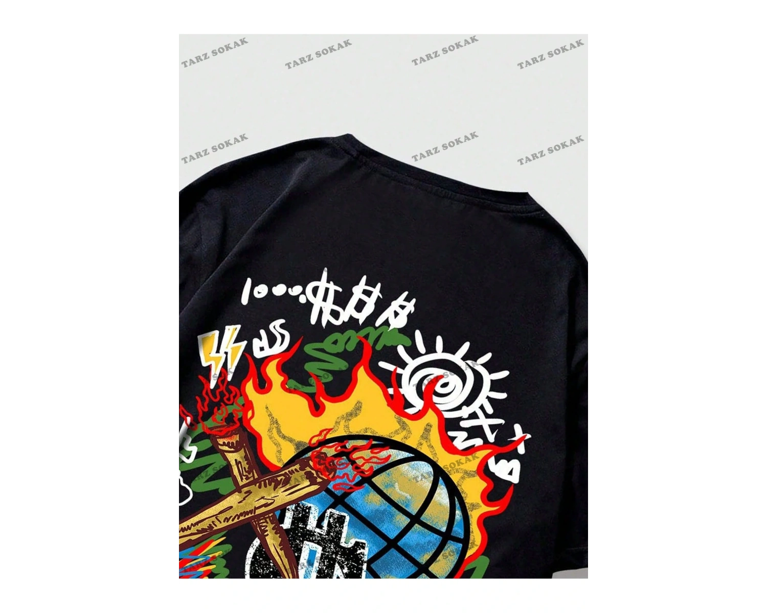 KOD Trend Street Life Erkek Karikatür ve Mektup Grafikli Tişört