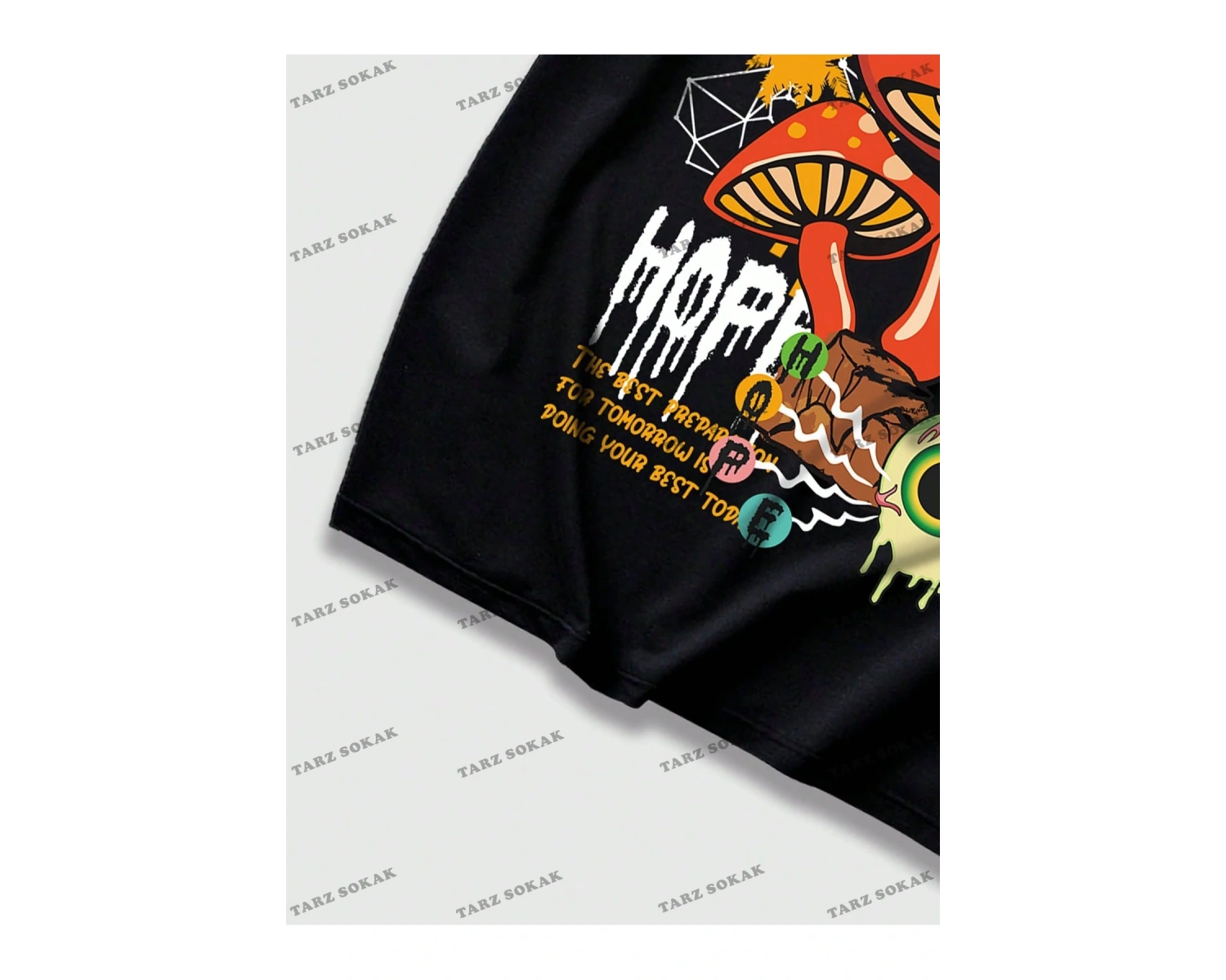 KOD Trend Street Life Erkek Mantar & Slogan Grafikli Tişört