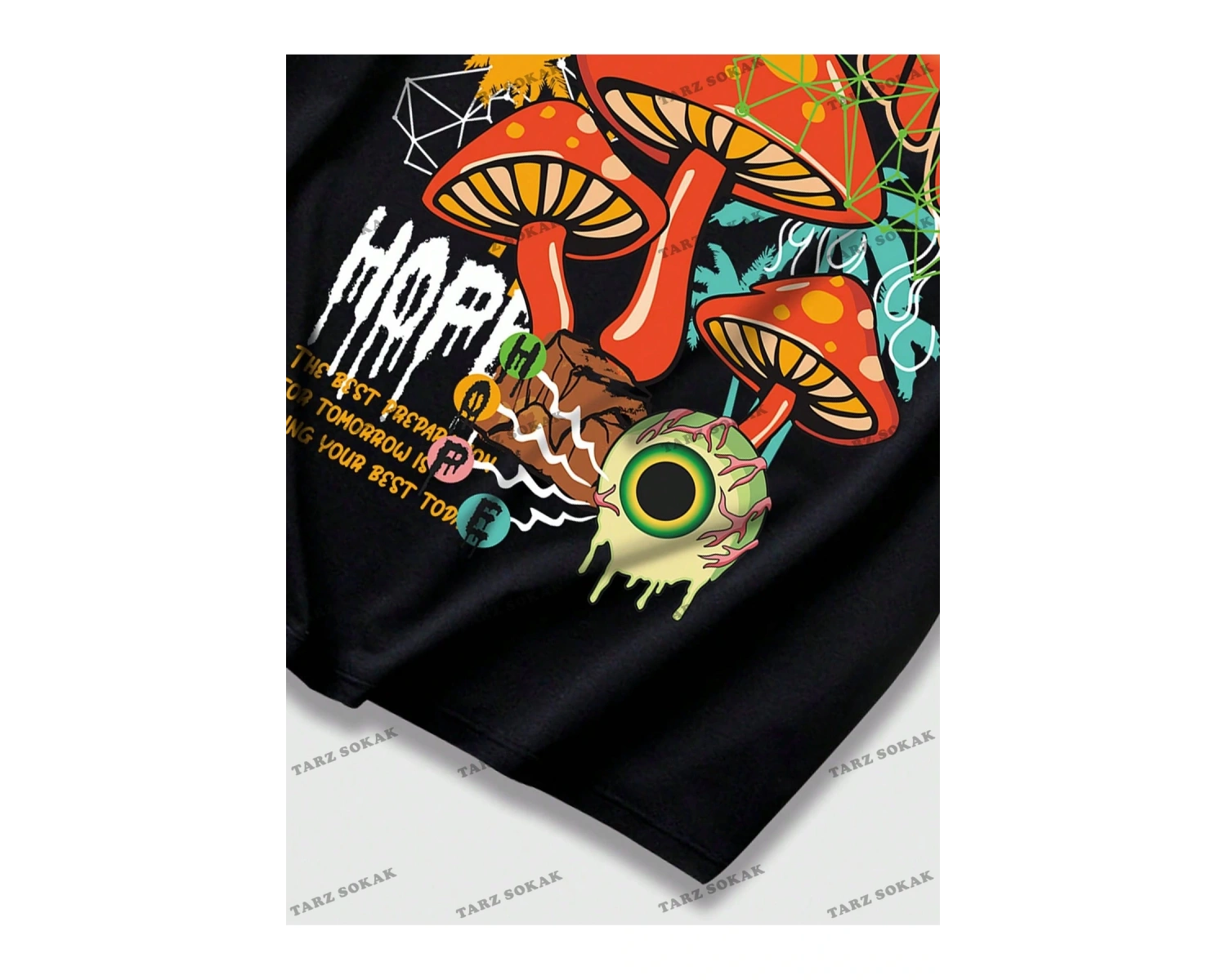 KOD Trend Street Life Erkek Mantar & Slogan Grafikli Tişört