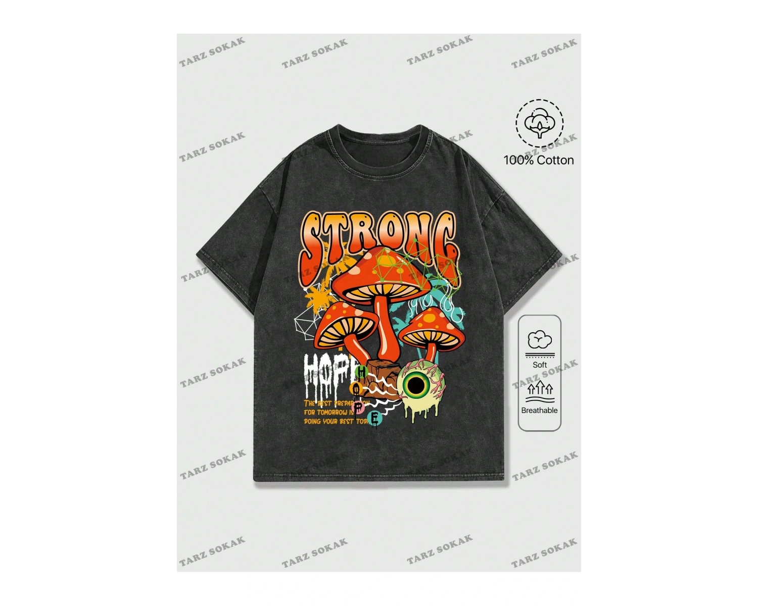 KOD Trend Street Life Erkek Mantar Ve Harf Baskılı T-shirt
