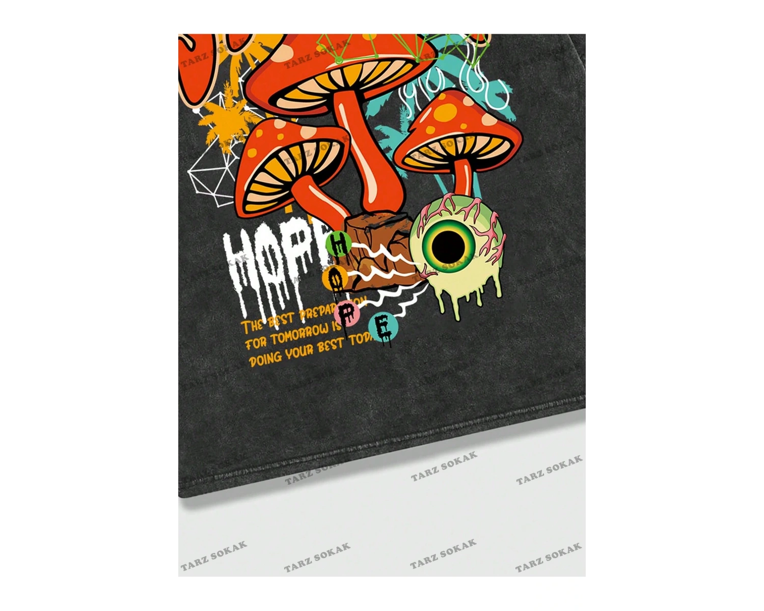 KOD Trend Street Life Erkek Mantar Ve Harf Baskılı T-shirt