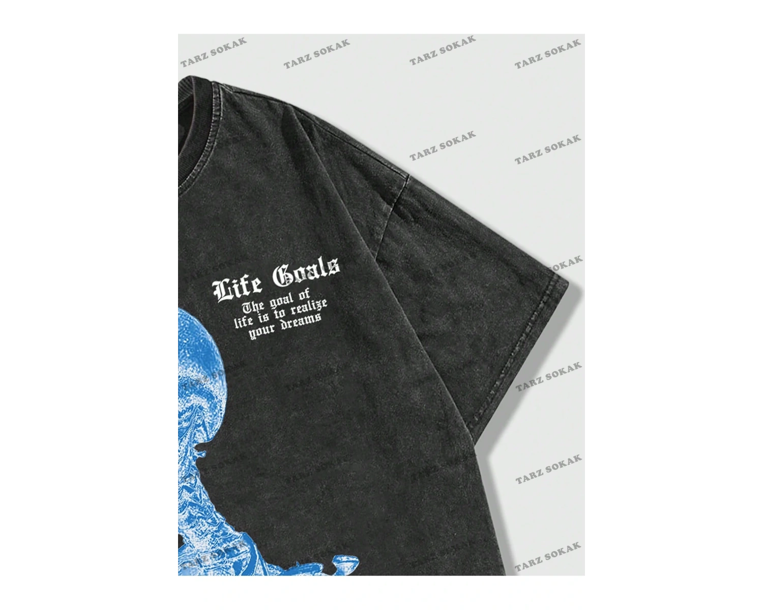 KOD Trend Street Life Erkek Slogan ve İskelet Baskı Damla Omuz Tişört