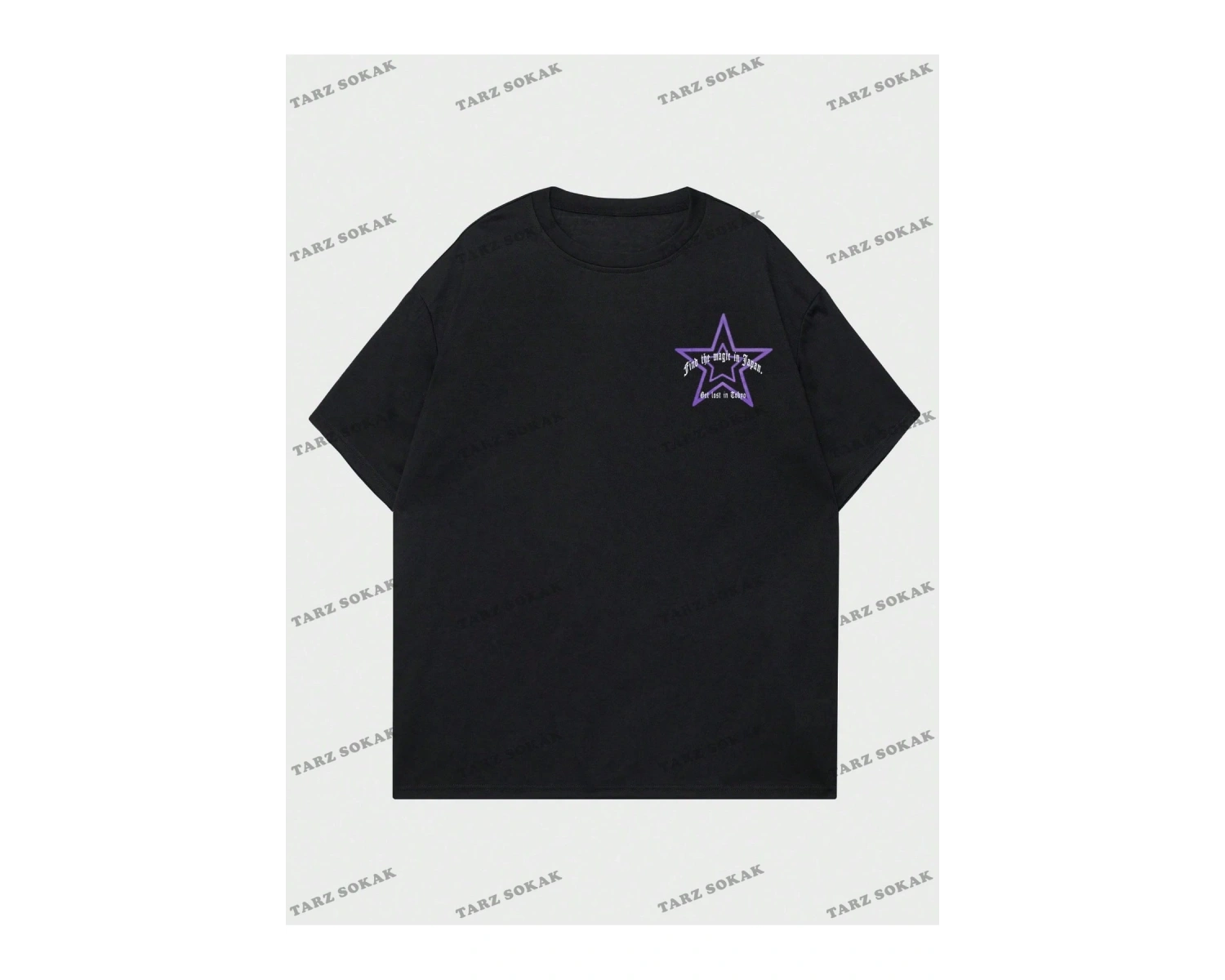 KOD Trend Street Life Erkek Slogan ve Yıldız Baskılı Damla Omuz Tişört