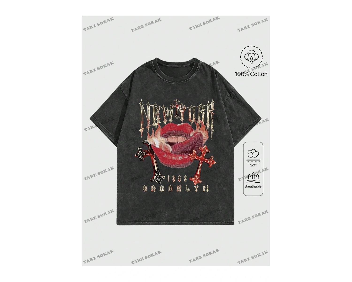 KOD Trend Street Life Harfli ve Dudaklı Kısa Kollu Erkek Tişört