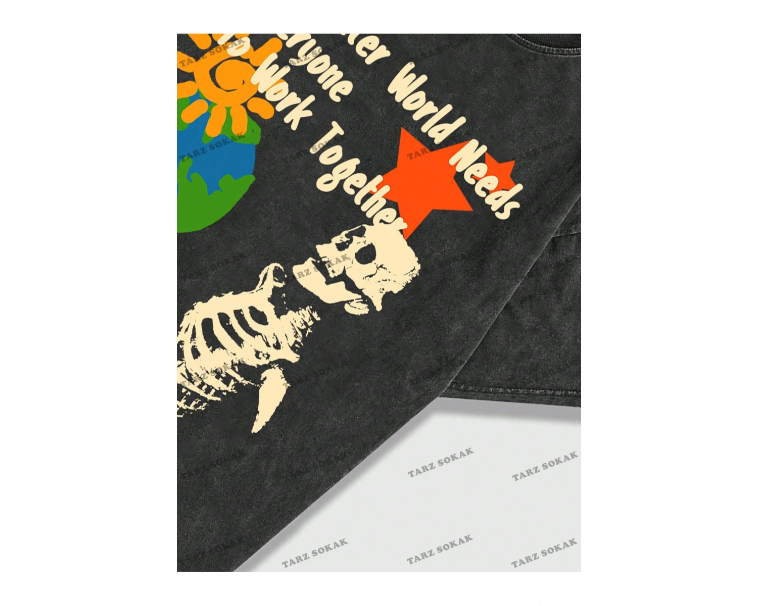 KOD Trend Street Life İlkbahar Yaz Günlük Giyime Uygun Kafatası ve Slogan Baskılı Kısa Kollu Erke