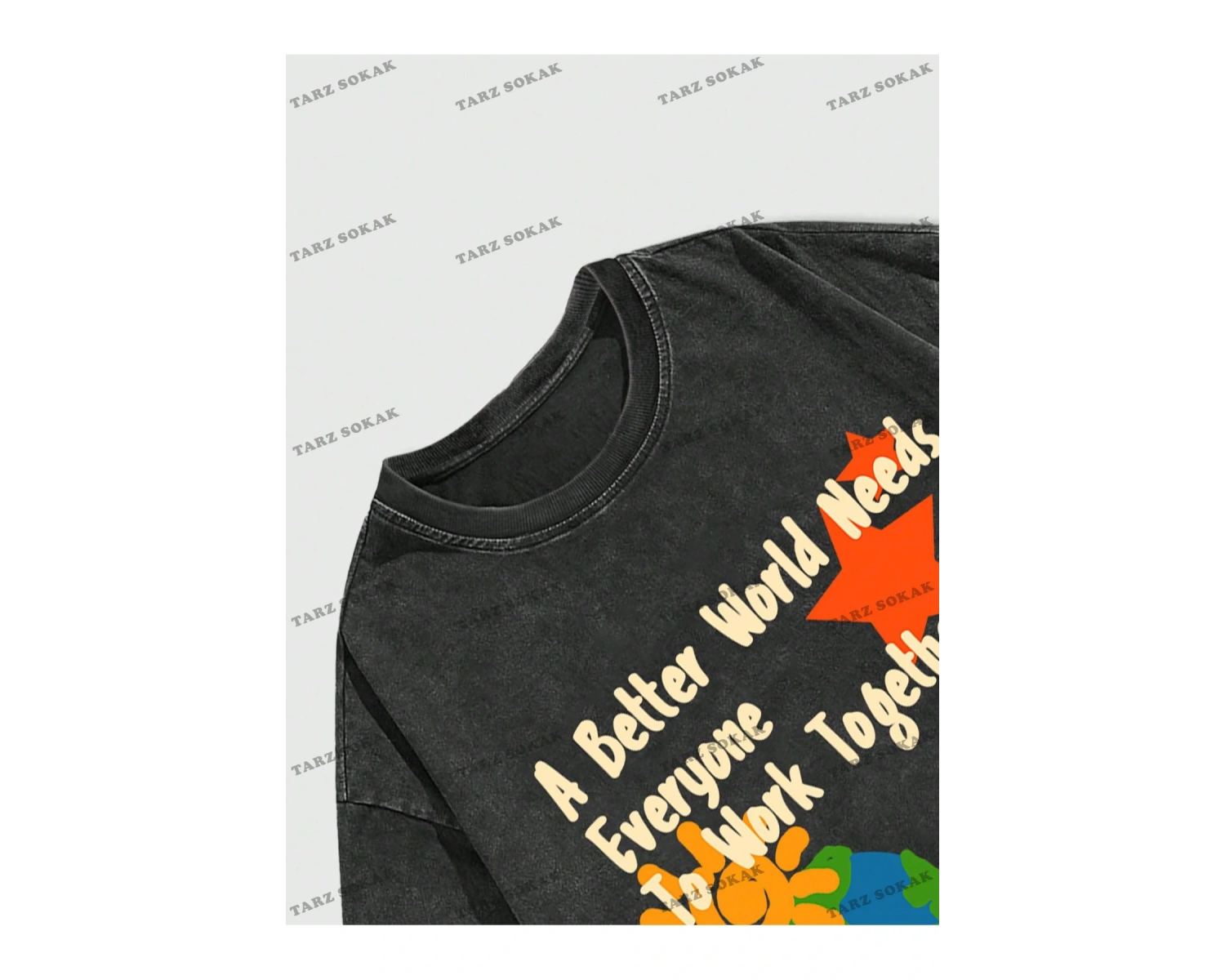 KOD Trend Street Life İlkbahar Yaz Günlük Giyime Uygun Kafatası ve Slogan Baskılı Kısa Kollu Erke