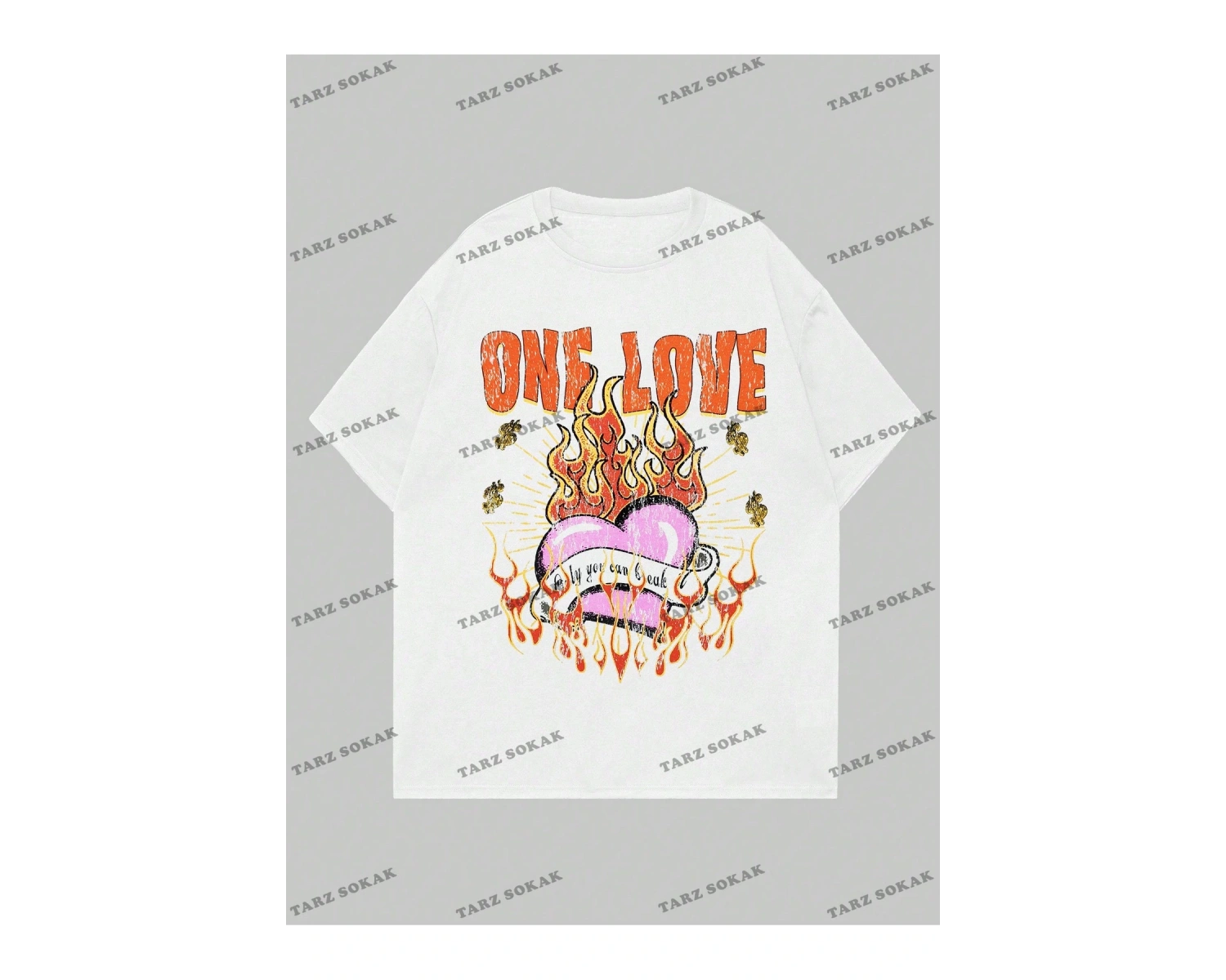 KOD Trend Studio Chunk Erkek Alev Kalp Desenli Kısa Kollu Tişört