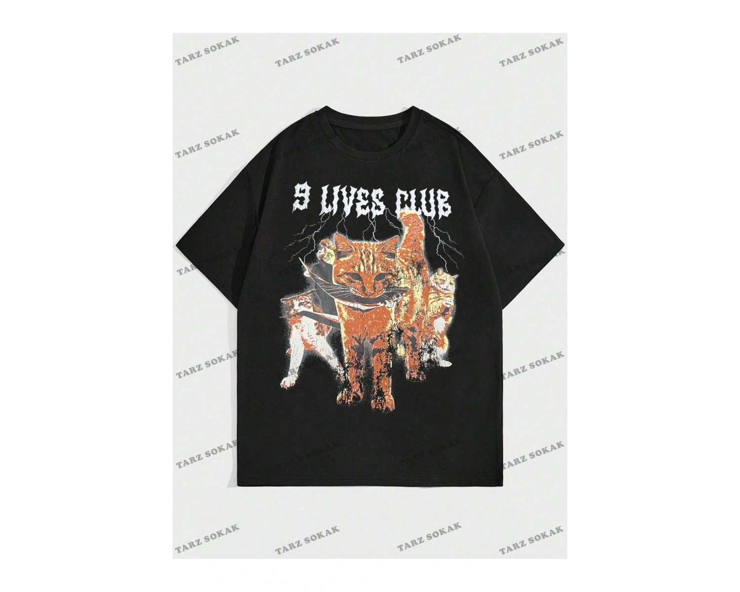 KOD Trend Yarasa Sada Erkek Komik Kedi Baskılı T-Shirt