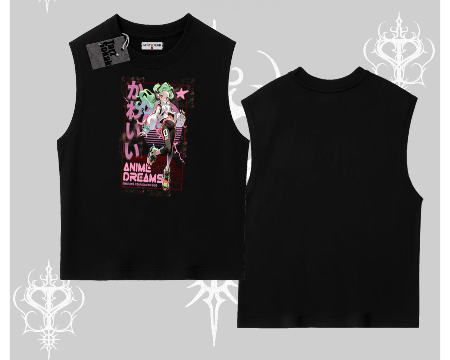 Kolsuz Tshirt Anime Kawaii Japon Kız Desenli