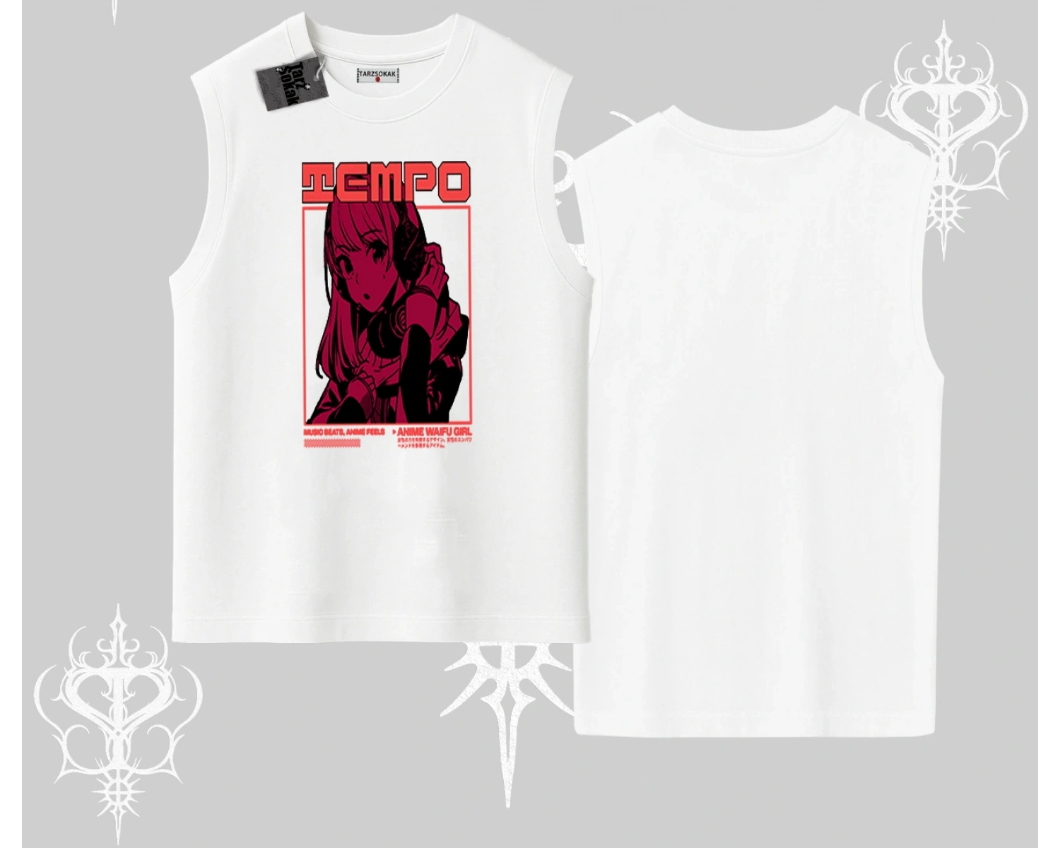 Kolsuz Tshirt Anime Waifu Kırmızı Grafik Desenli