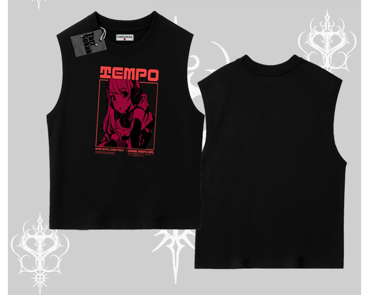 Kolsuz Tshirt Anime Waifu Kırmızı Grafik Desenli