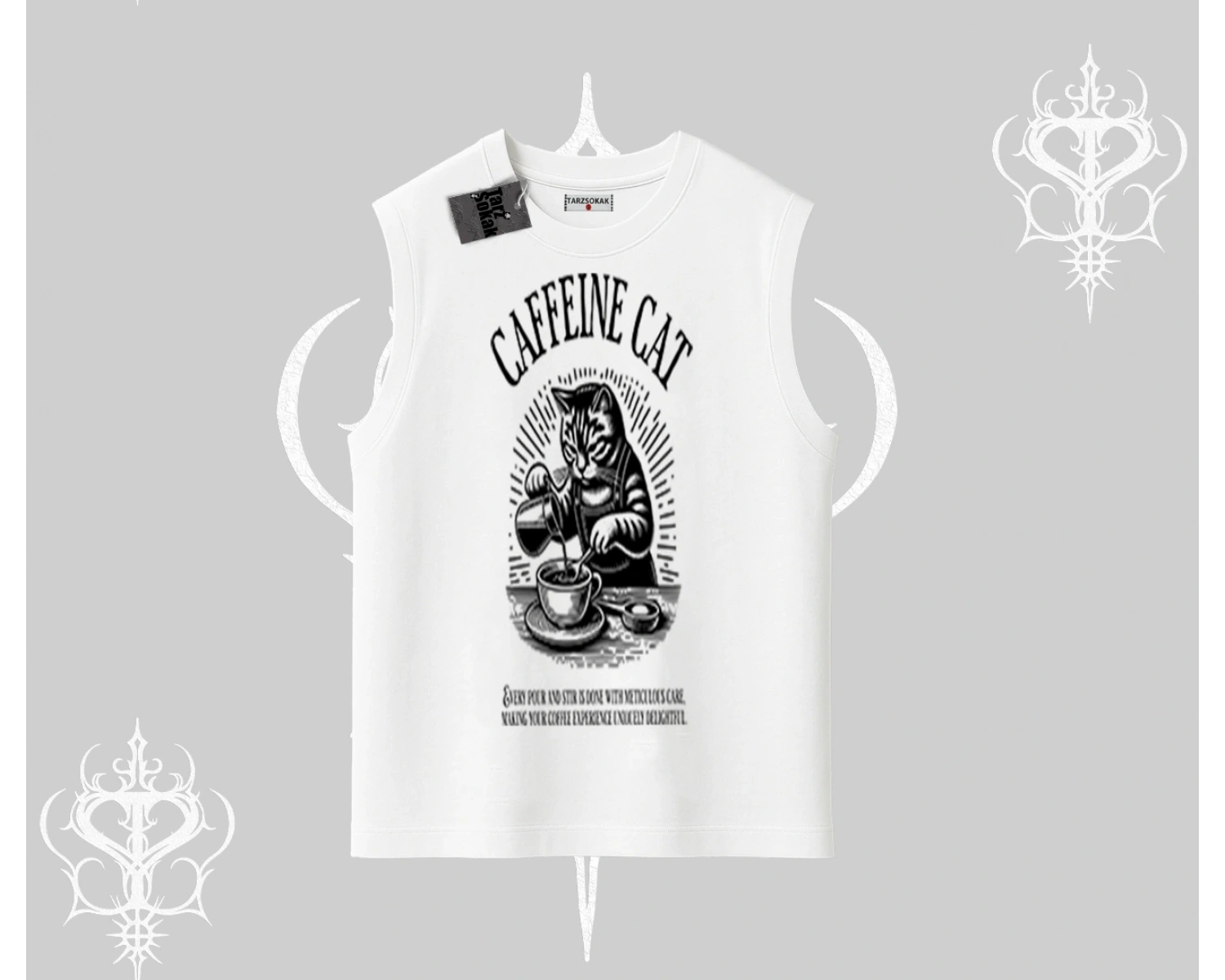 Kolsuz Tshirt Caffeine Cat Kahve Temalı Kedi Baskılı