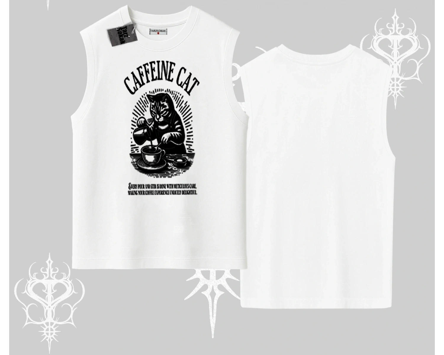 Kolsuz Tshirt Caffeine Cat Kahve Temalı Kedi Baskılı