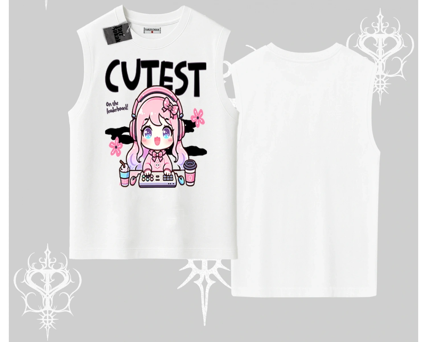 Kolsuz Tshirt Cute Anime Gamer Girl Baskılı