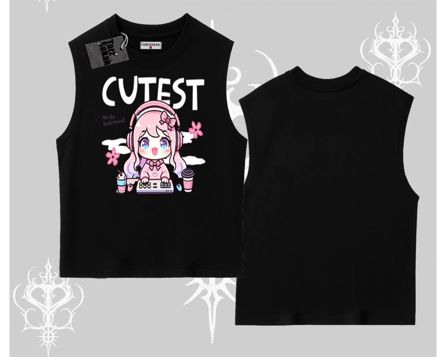 Kolsuz Tshirt Cute Anime Gamer Girl Baskılı