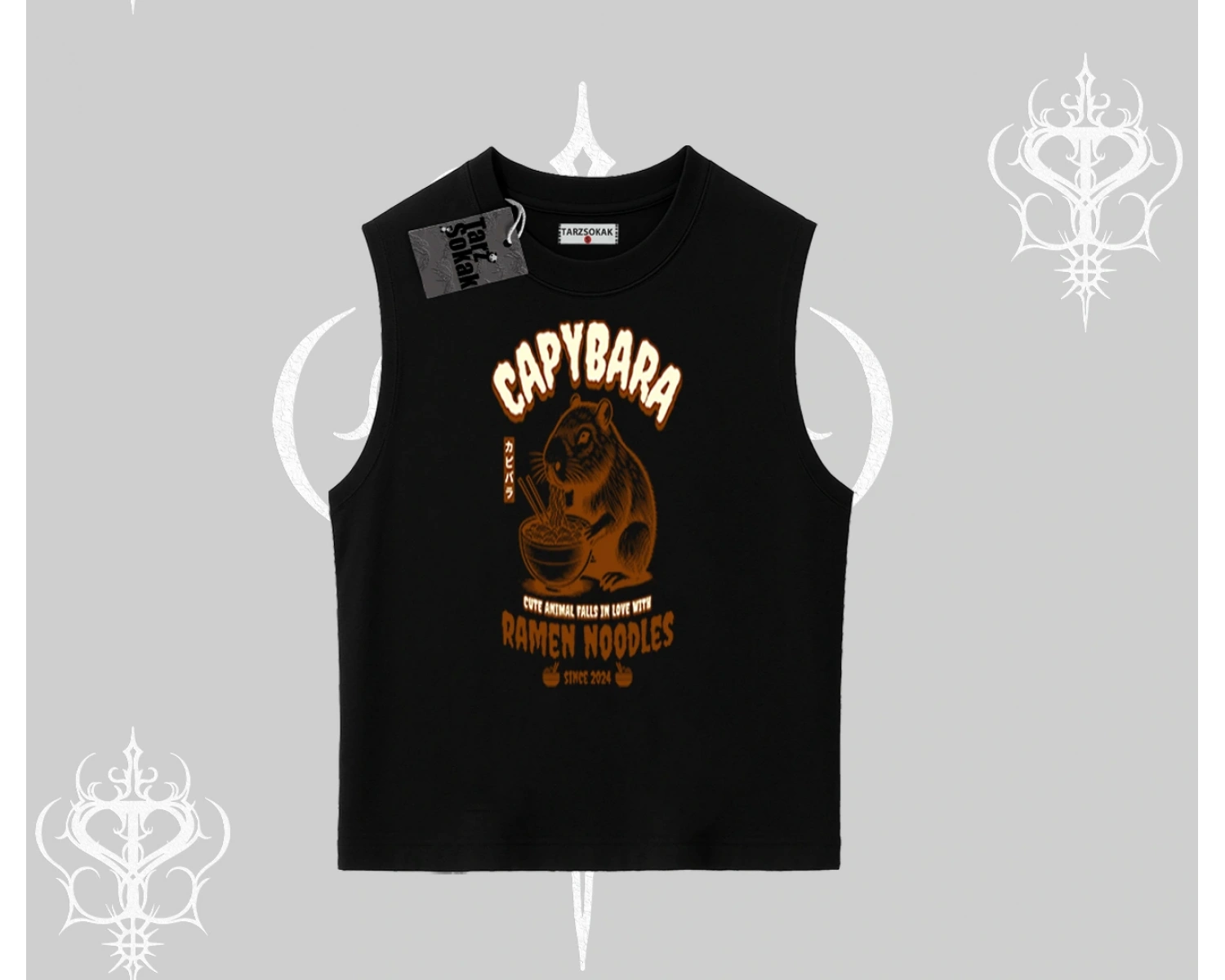 Kolsuz Tshirt Cute Capybara Enjoying Ramen Noodles Artwork