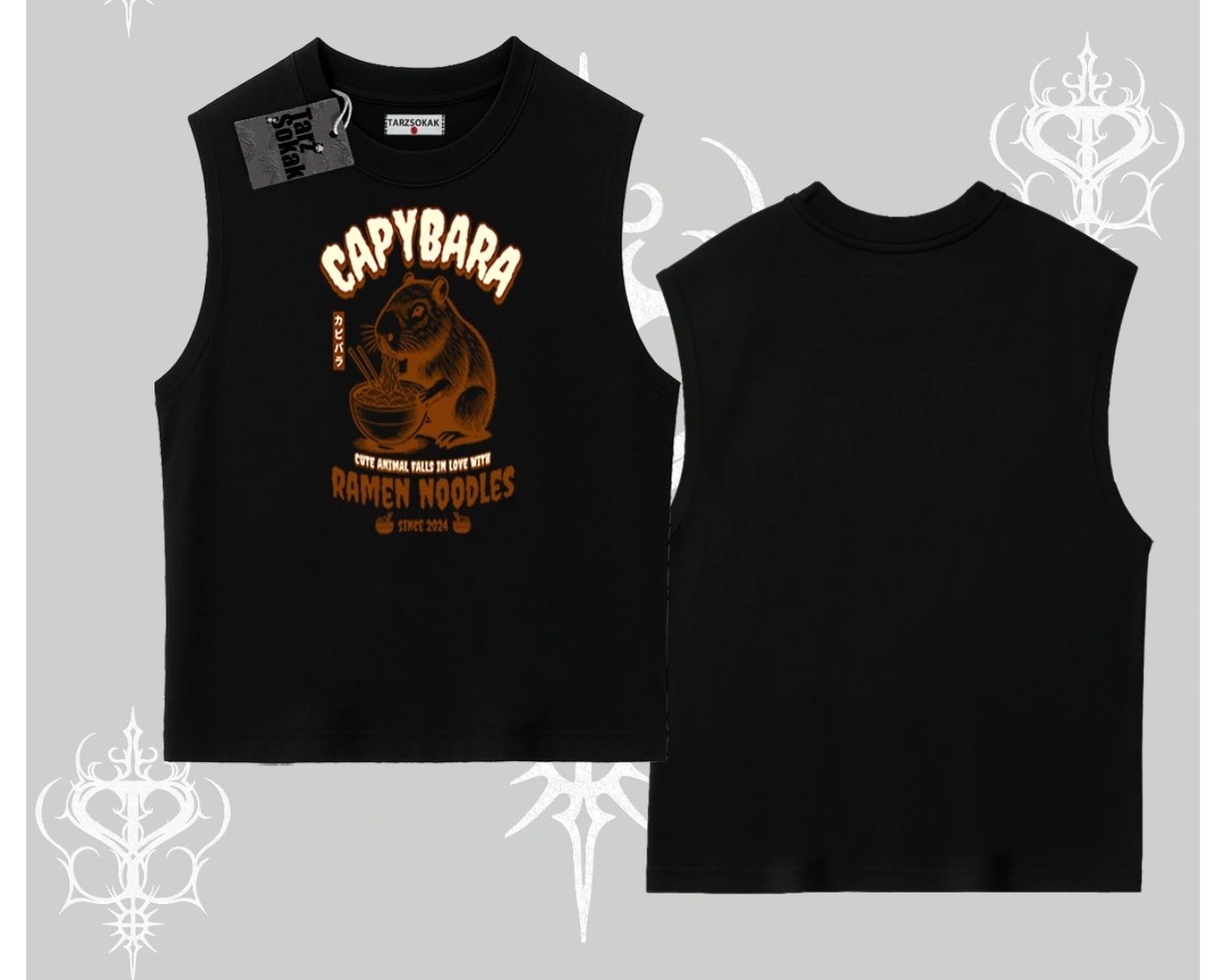 Kolsuz Tshirt Cute Capybara Enjoying Ramen Noodles Artwork