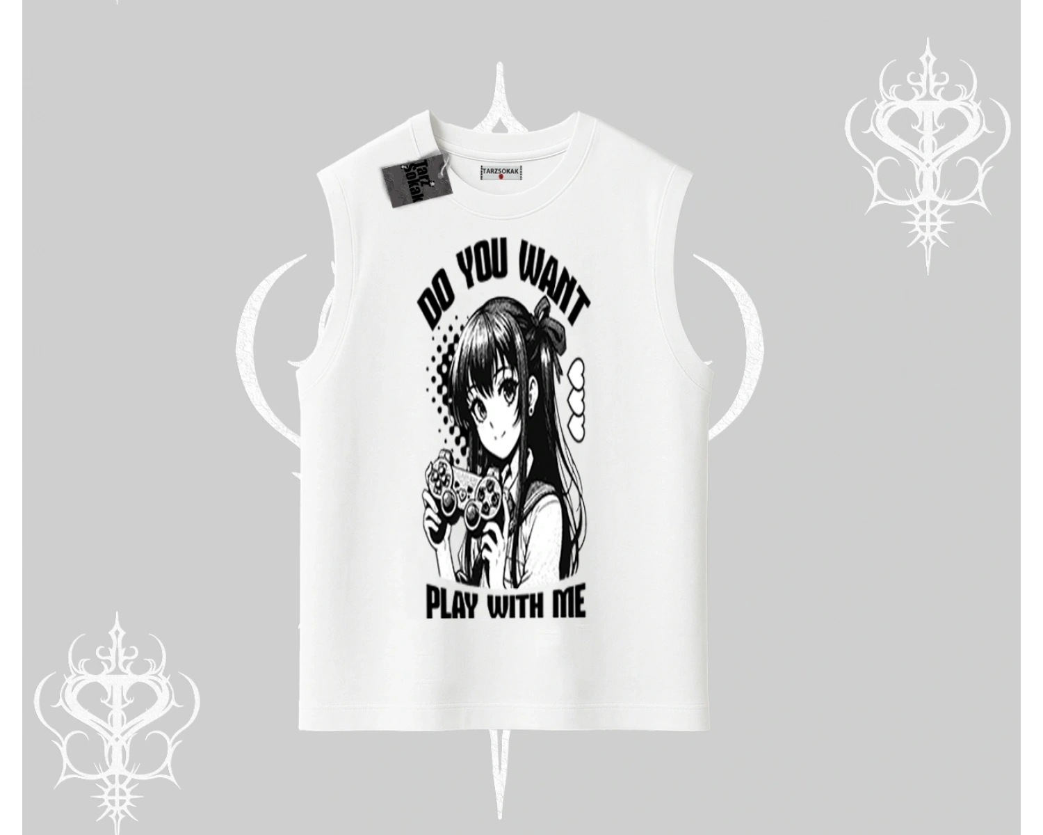 Kolsuz Tshirt Do You Want Play With Me Anime Kız Baskılı