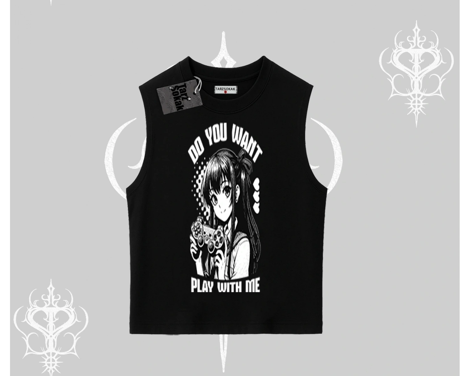 Kolsuz Tshirt Do You Want Play With Me Anime Kız Baskılı