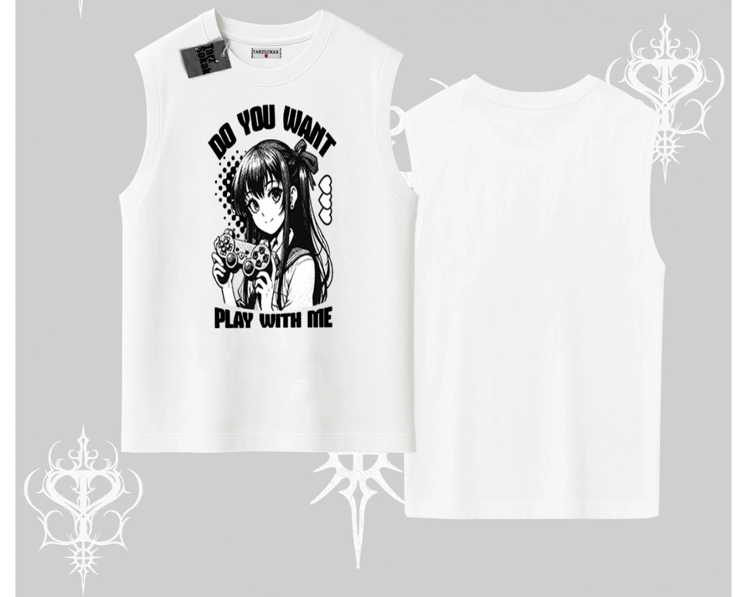 Kolsuz Tshirt Do You Want Play With Me Anime Kız Baskılı