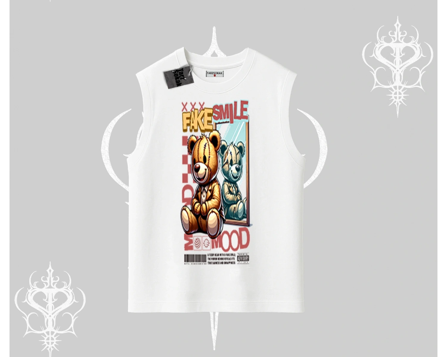 Kolsuz Tshirt Fake Smile Mood Ayıcık Grafik Baskılı