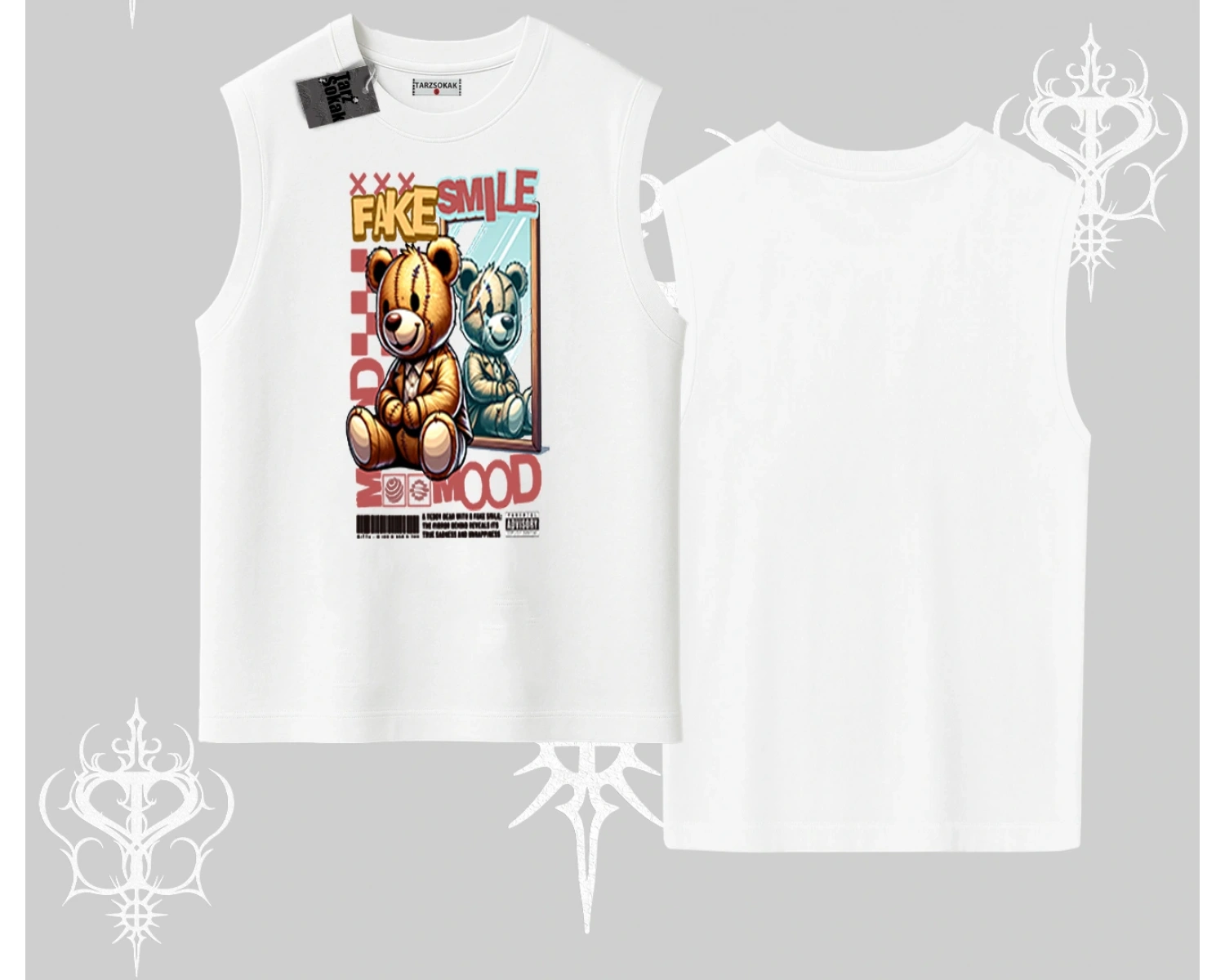 Kolsuz Tshirt Fake Smile Mood Ayıcık Grafik Baskılı