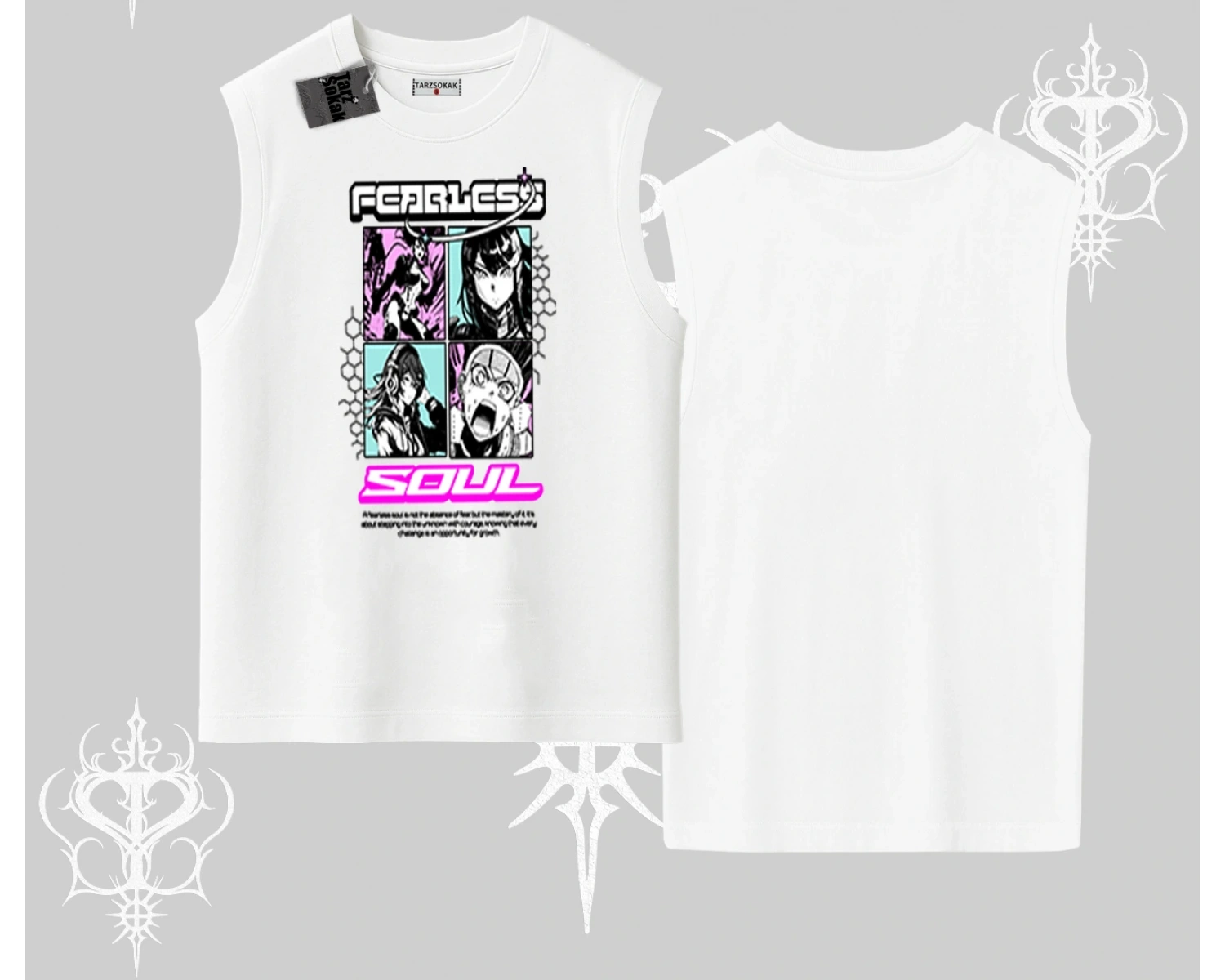 Kolsuz Tshirt Fearless Soul Anime Kolaj Baskılı