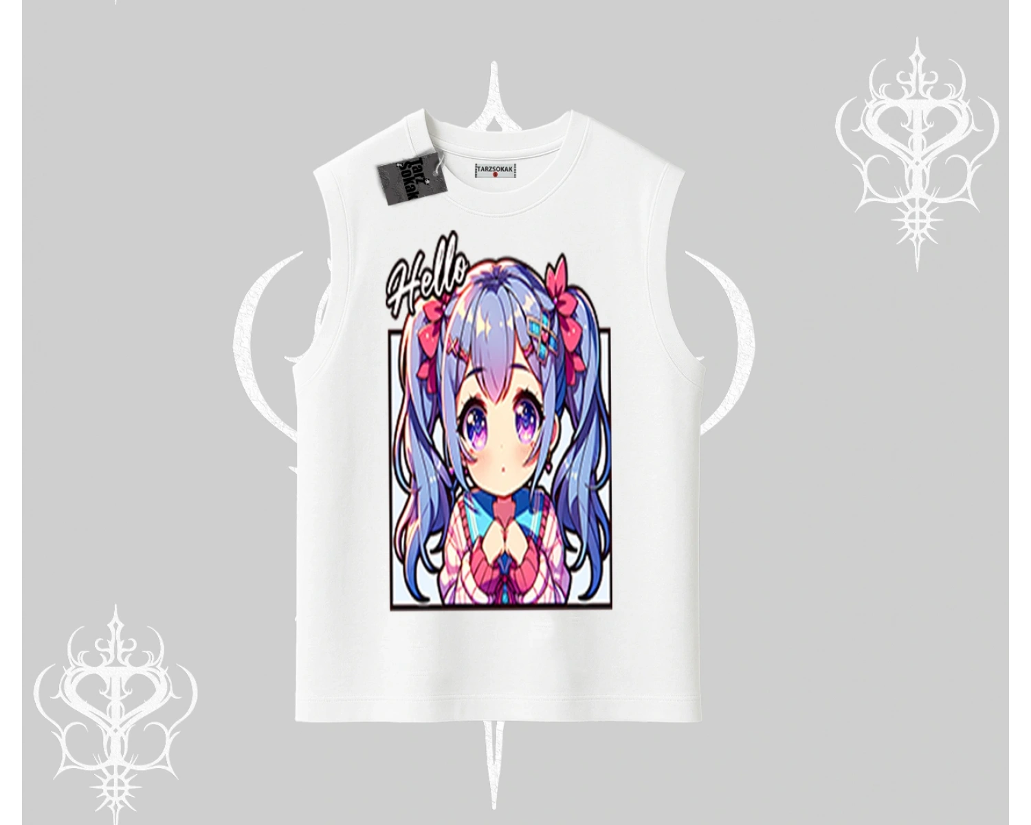 Kolsuz Tshirt Hello Anime Kız Sevimli Karakter Baskılı