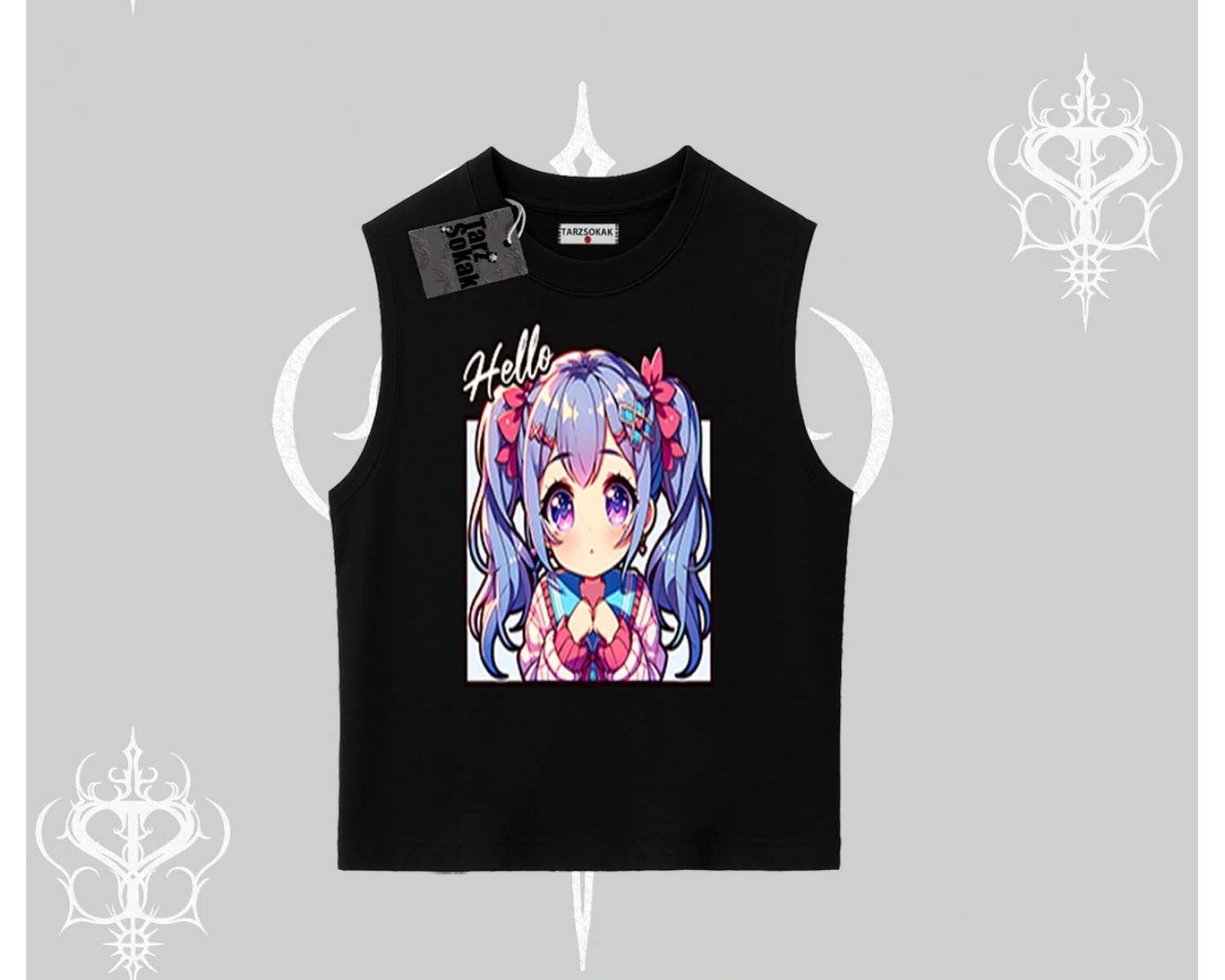 Kolsuz Tshirt Hello Anime Kız Sevimli Karakter Baskılı