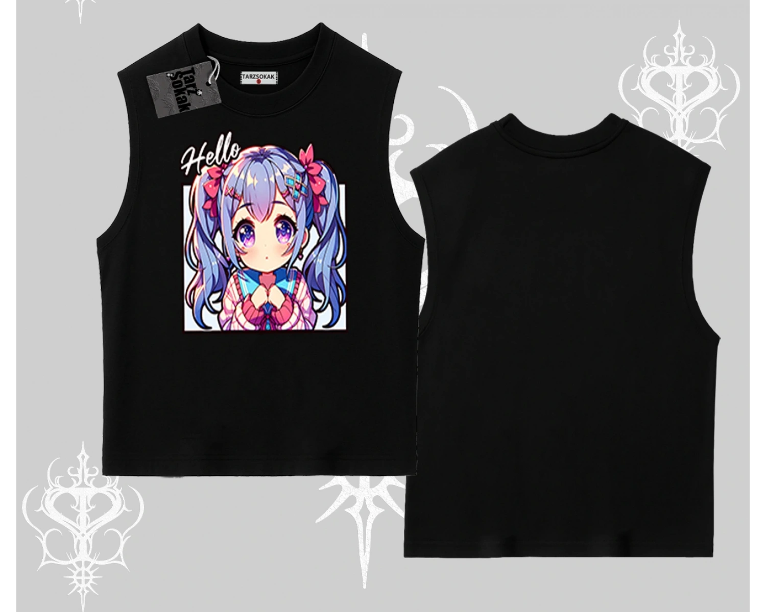 Kolsuz Tshirt Hello Anime Kız Sevimli Karakter Baskılı