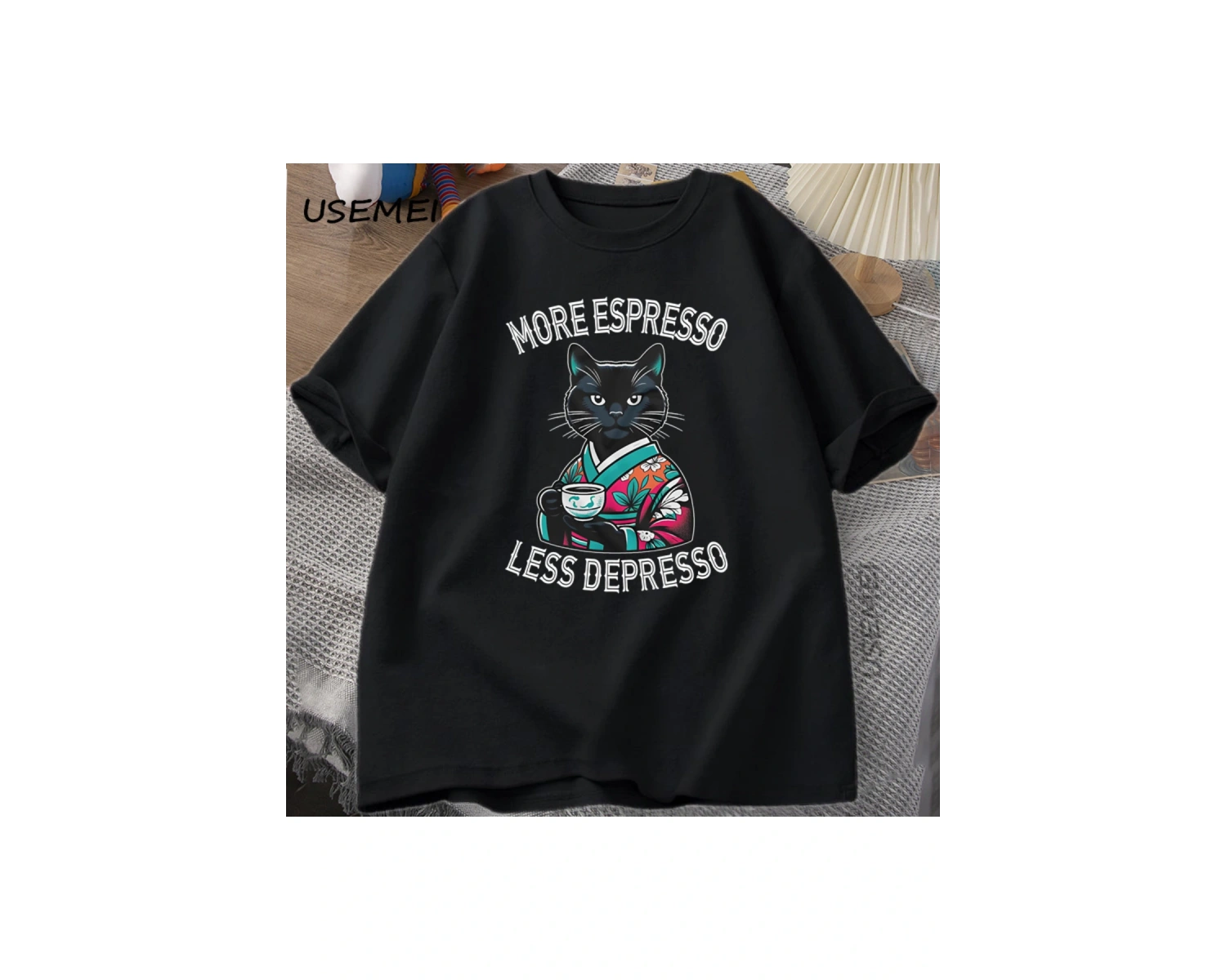 Komik Espresso Kahve Kedi T-shirt Vintage Kafein Serin Kedi TeePamuklu Üst Kaliteli E 2960