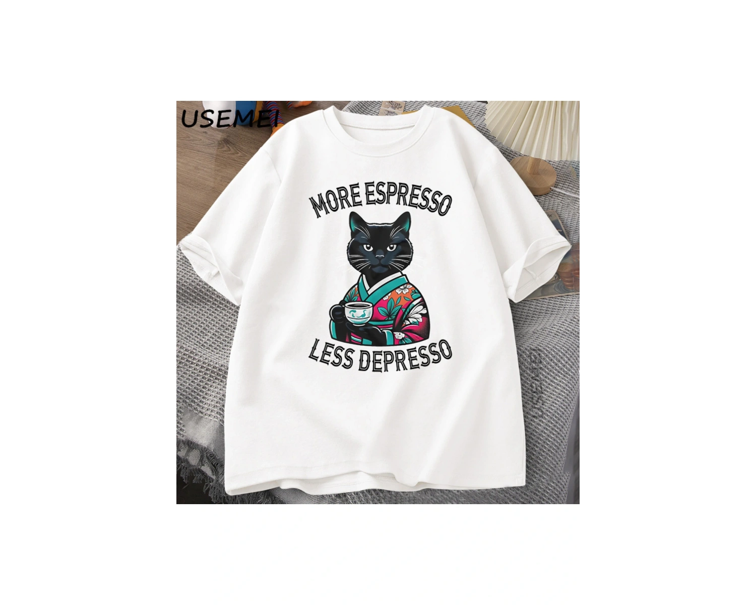 Komik Espresso Kahve Kedi T-shirt Vintage Kafein Serin Kedi TeePamuklu Üst Kaliteli E 2960