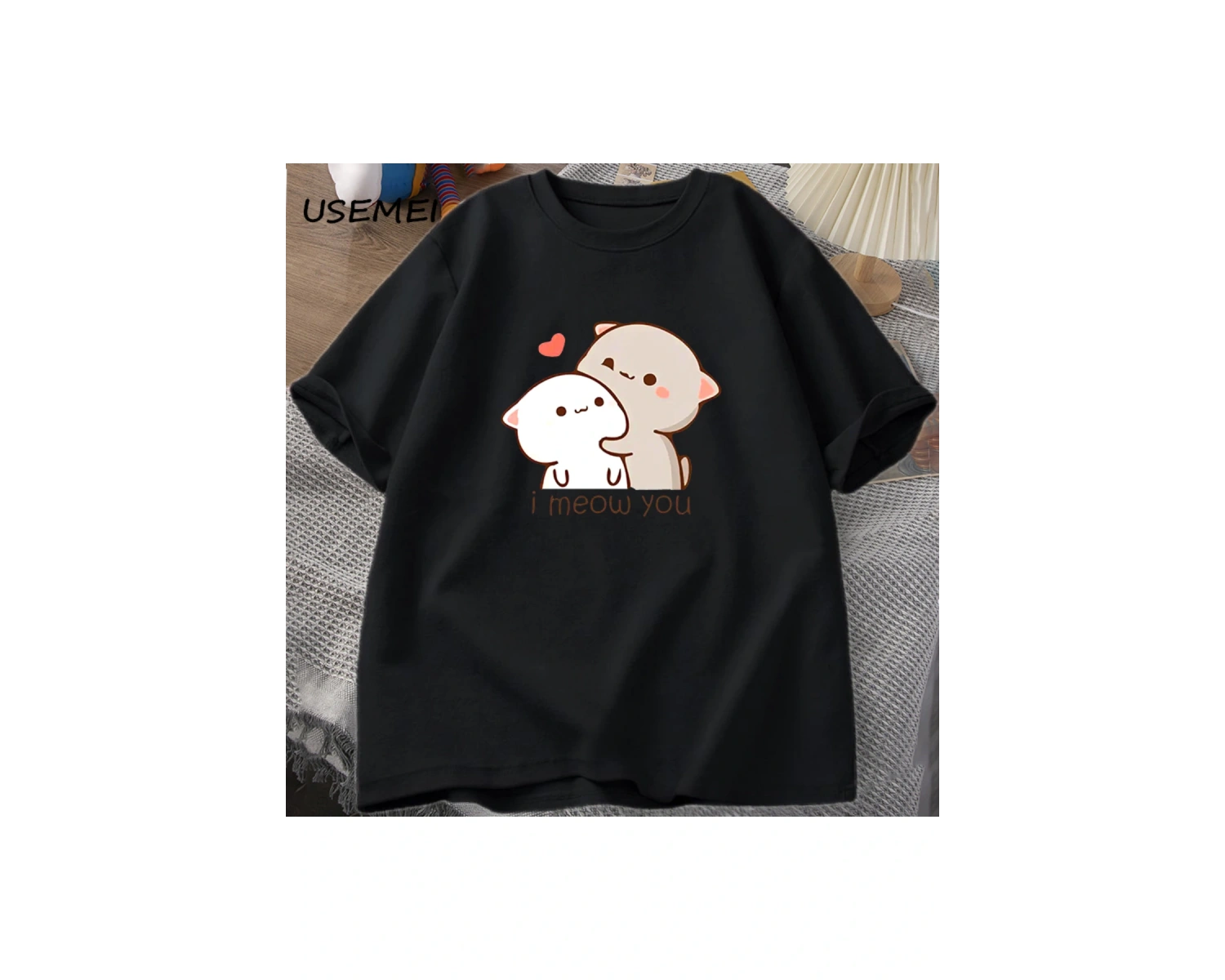 Komik kedi baskılı tişört sevimli Bubu Dudu Tshirt yaz pamuk kısa kollu Teekadın erke 2914