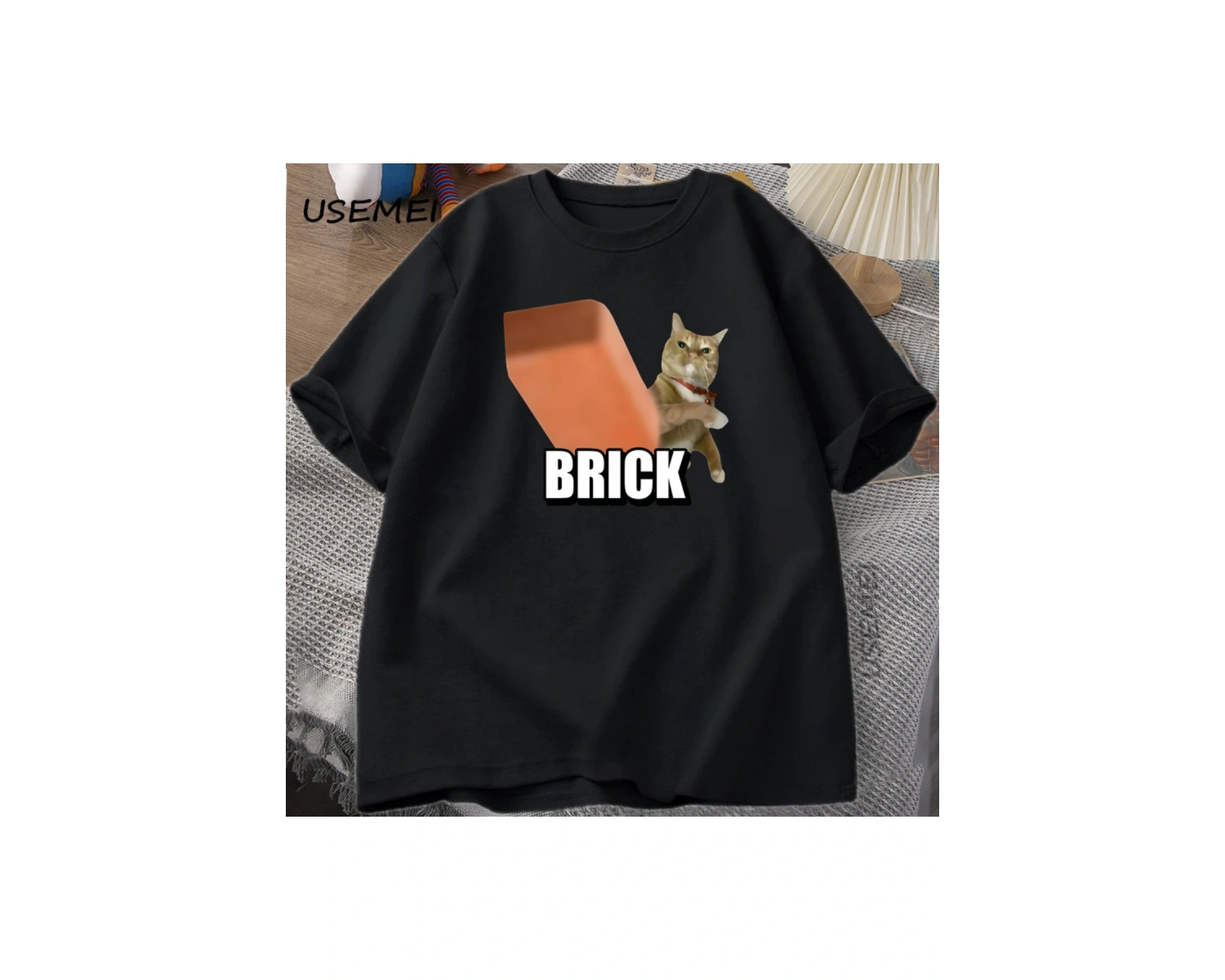 Komik Kedi Fırlatma Tuğla Meme Hafif T-shirt Erkekler Kadınlar için Eğlence Pamuk TYu 2933