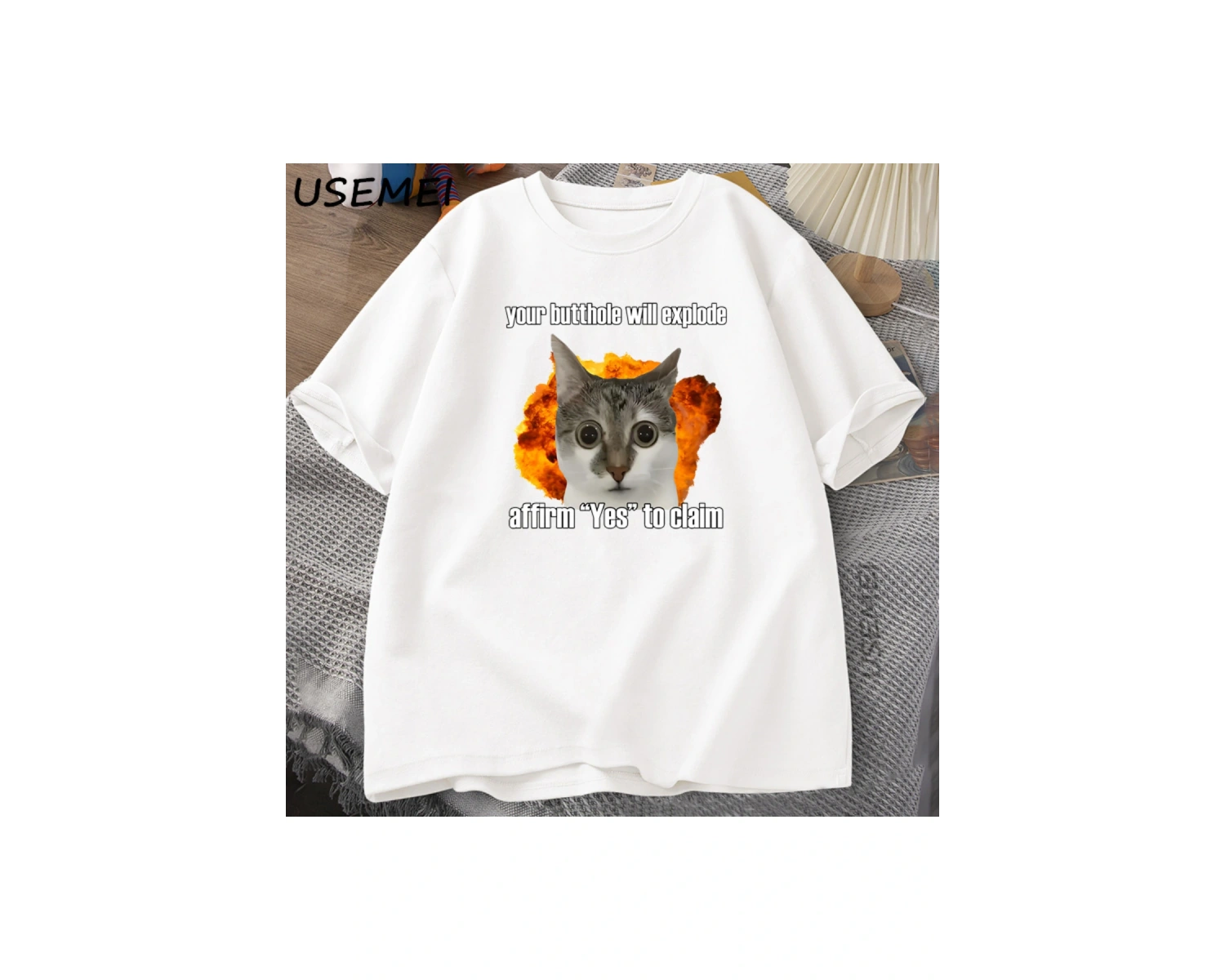 Komik Kedi Pamuk Tişört O-Boyun Kısa Kollu Gevşek moda üst giyim Tees Erkekler Büyük Boy Tişö 2994