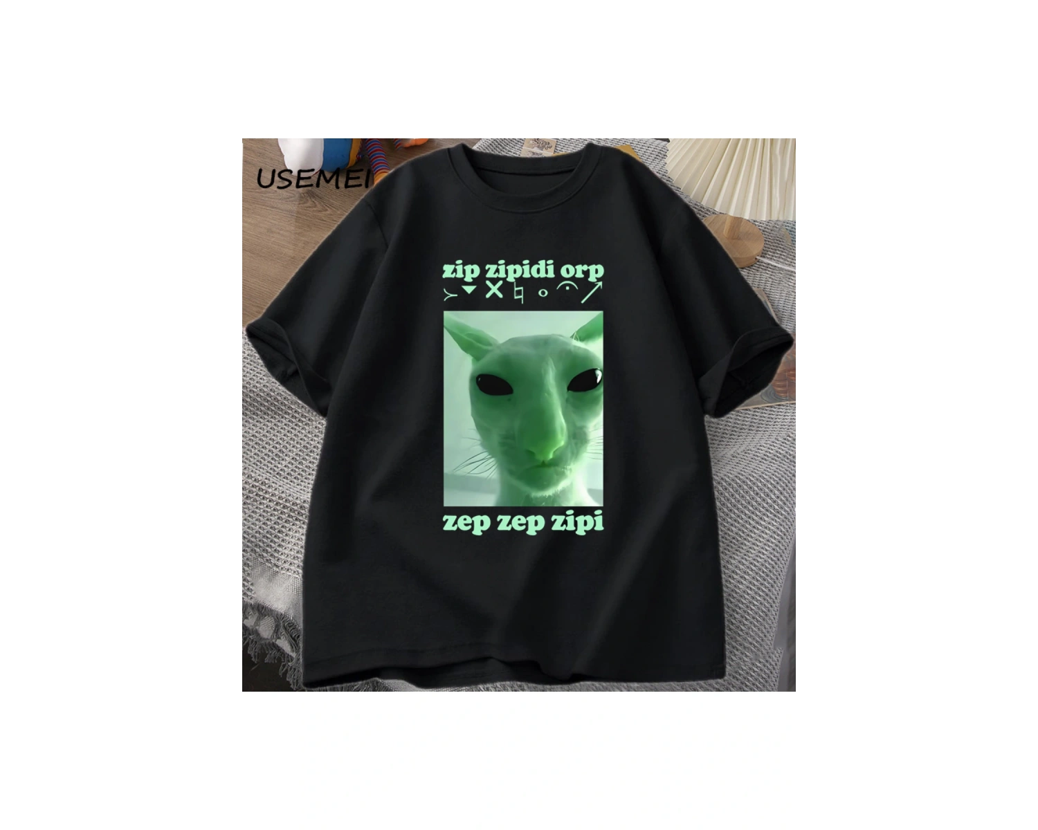 Komik Uzaylı Kedi Dank Meme T Shirt Erkekler Kadınlar için Brainrot T-shirt Aptal Cringe Tshi 2805