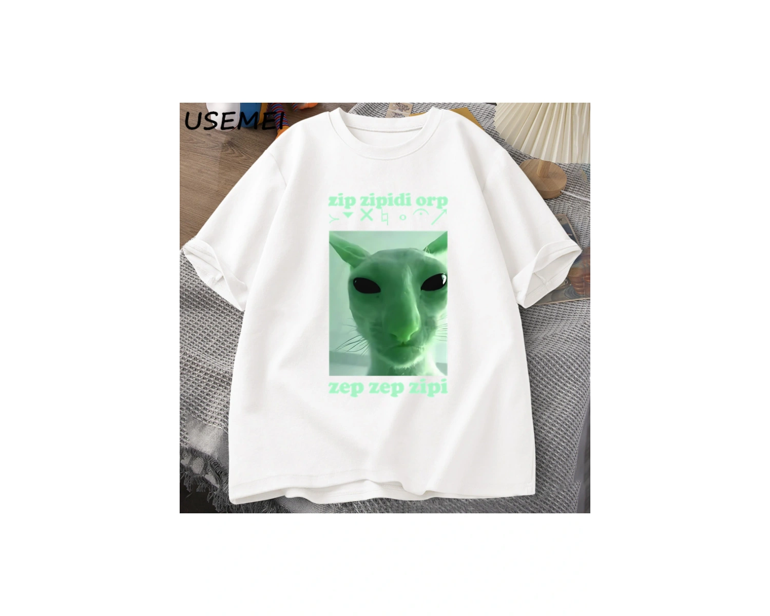 Komik Uzaylı Kedi Dank Meme T Shirt Erkekler Kadınlar için Brainrot T-shirt Aptal Cringe Tshi 2805