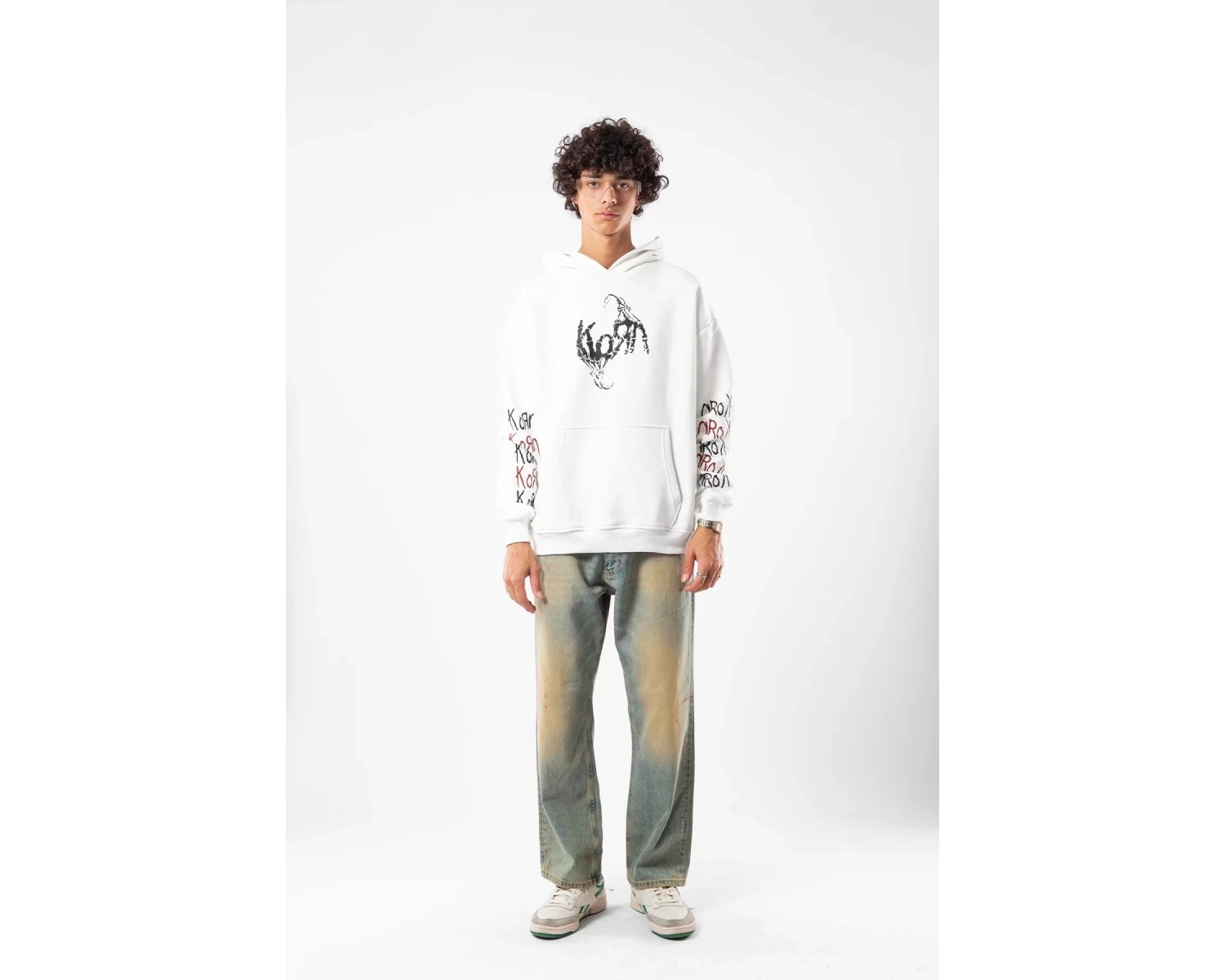 Korn Baskılı Oversize Unisex Beyaz