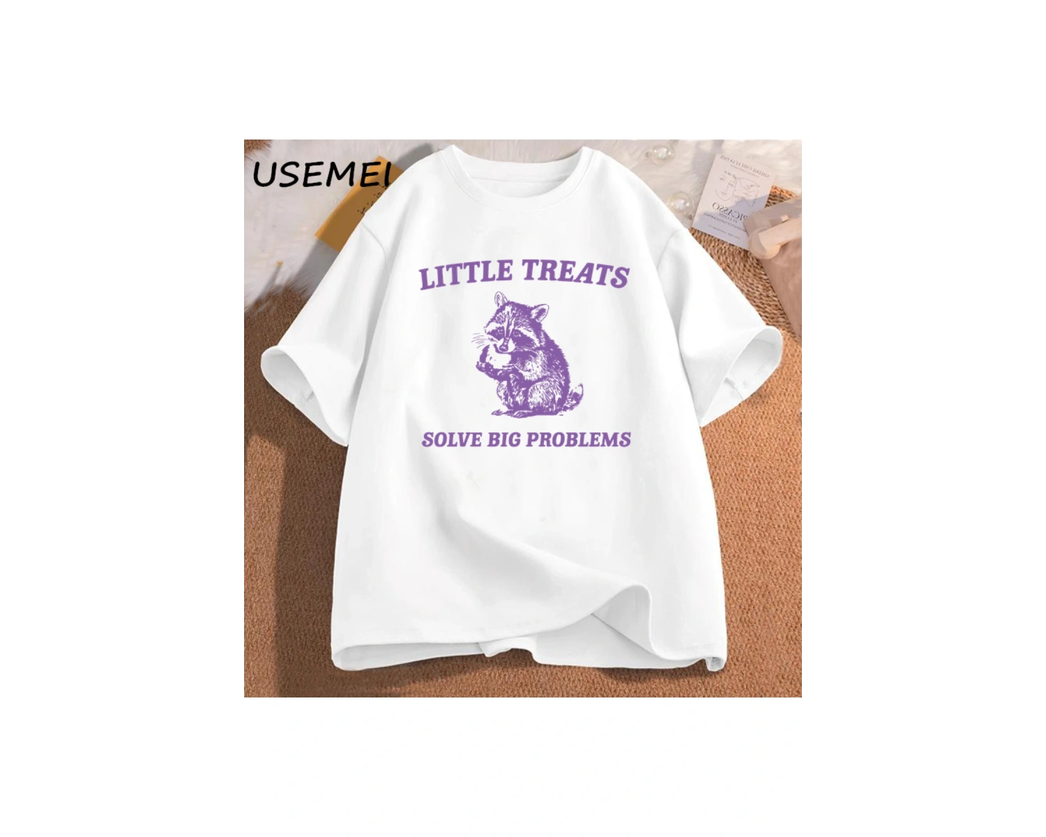 Küçük davranır büyük sorunları çözmek komik rakun baskı T Shirt erkek kadın moda Harajuku Ret 3091