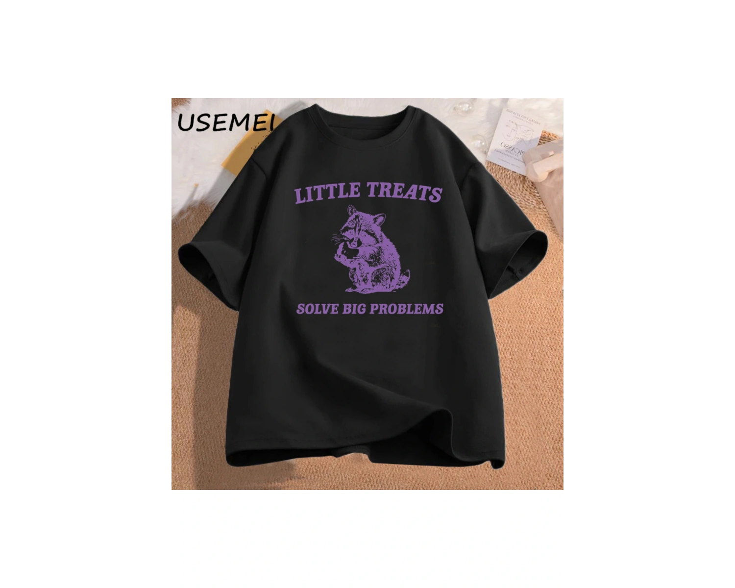 Küçük davranır büyük sorunları çözmek komik rakun baskı T Shirt erkek kadın moda Harajuku Ret 3091