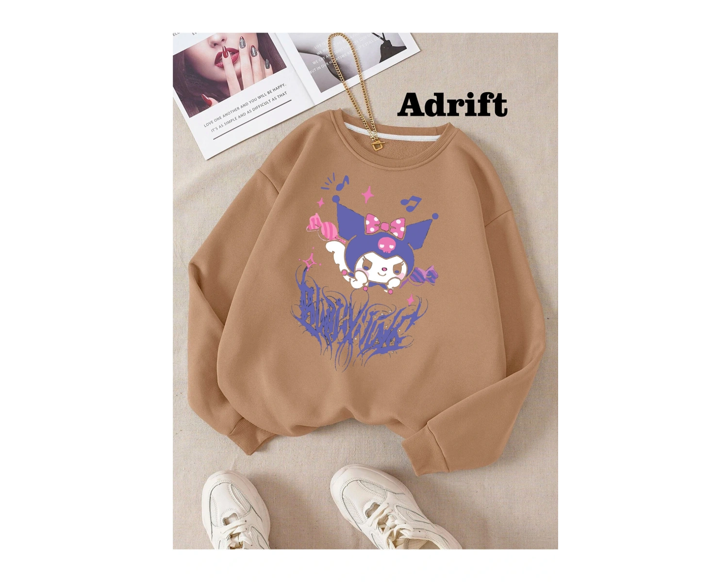 Kuromi Köstebek Sokak Trend Tasarım Harajuku/Gotik Bej