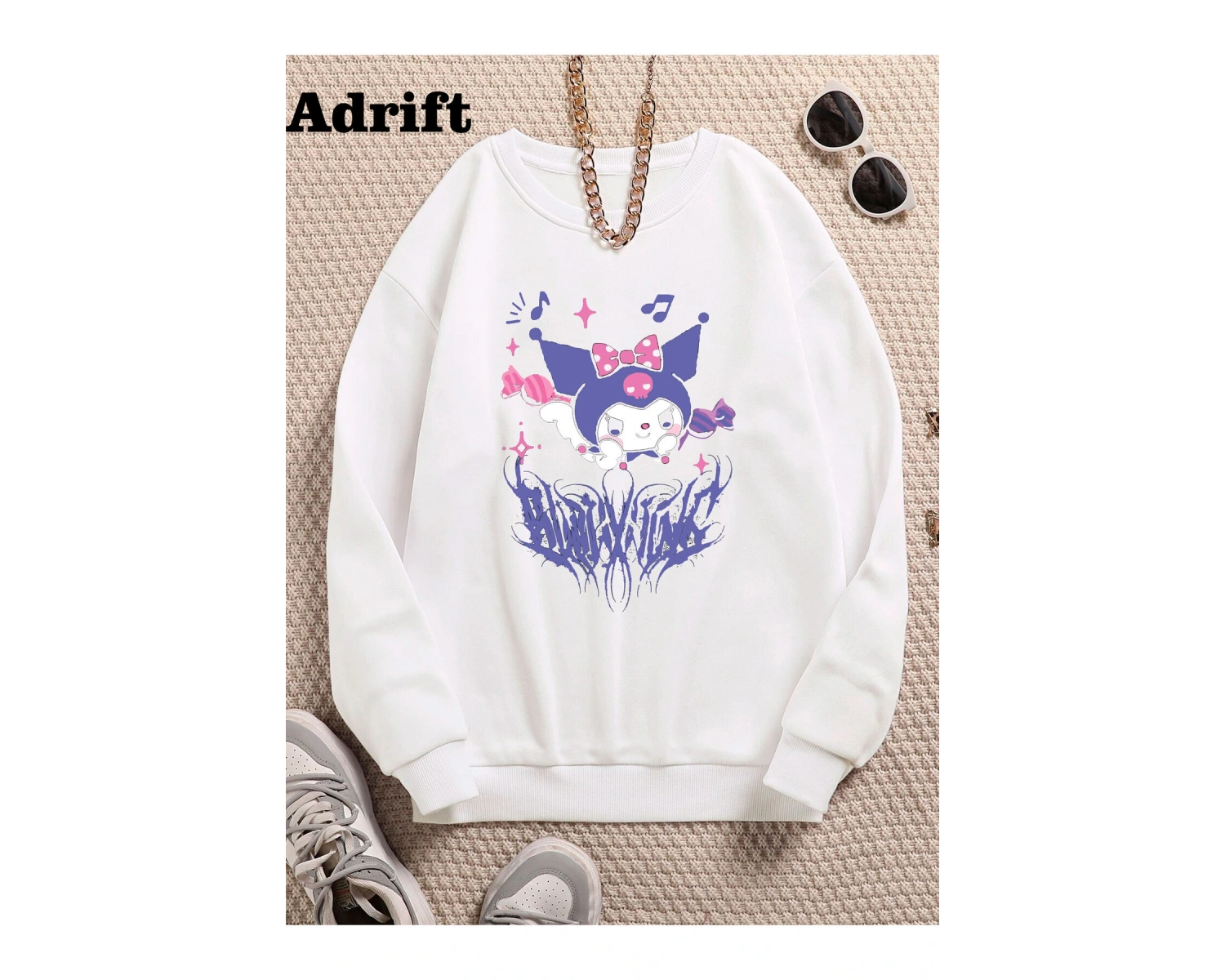 Kuromi Köstebek Sokak Trend Tasarım Harajuku/Gotik Beyaz