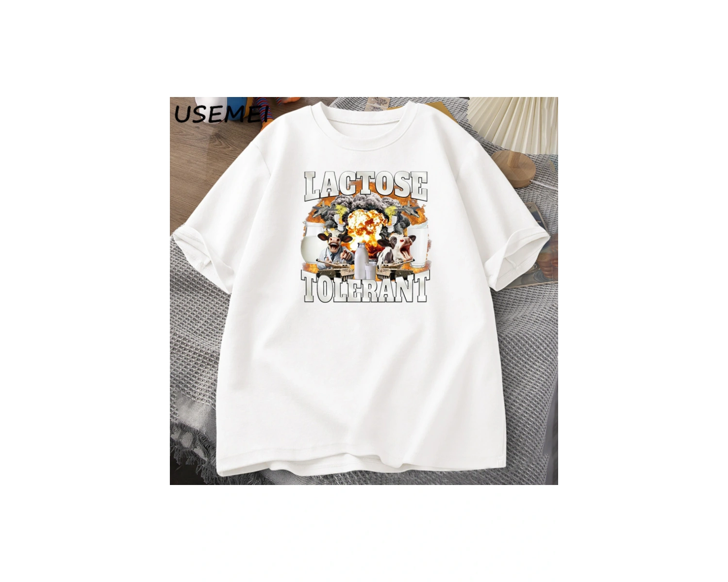 Laktoz toleranslı T Shirt erkek kısa kollu Tee üstleri Harajuku boy baskılı T Shirt Meme Tshi 2985