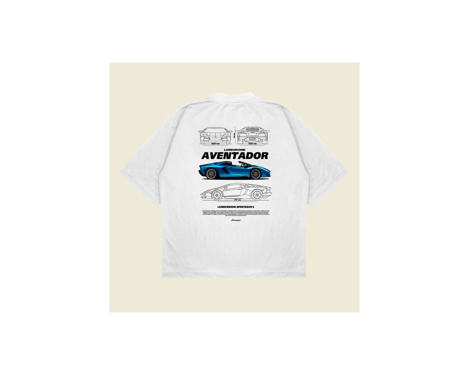 Lamborghini Aventador Baskılı Oversize Unisex Pamuklu Nefes Alan Kalın Kumaşlı