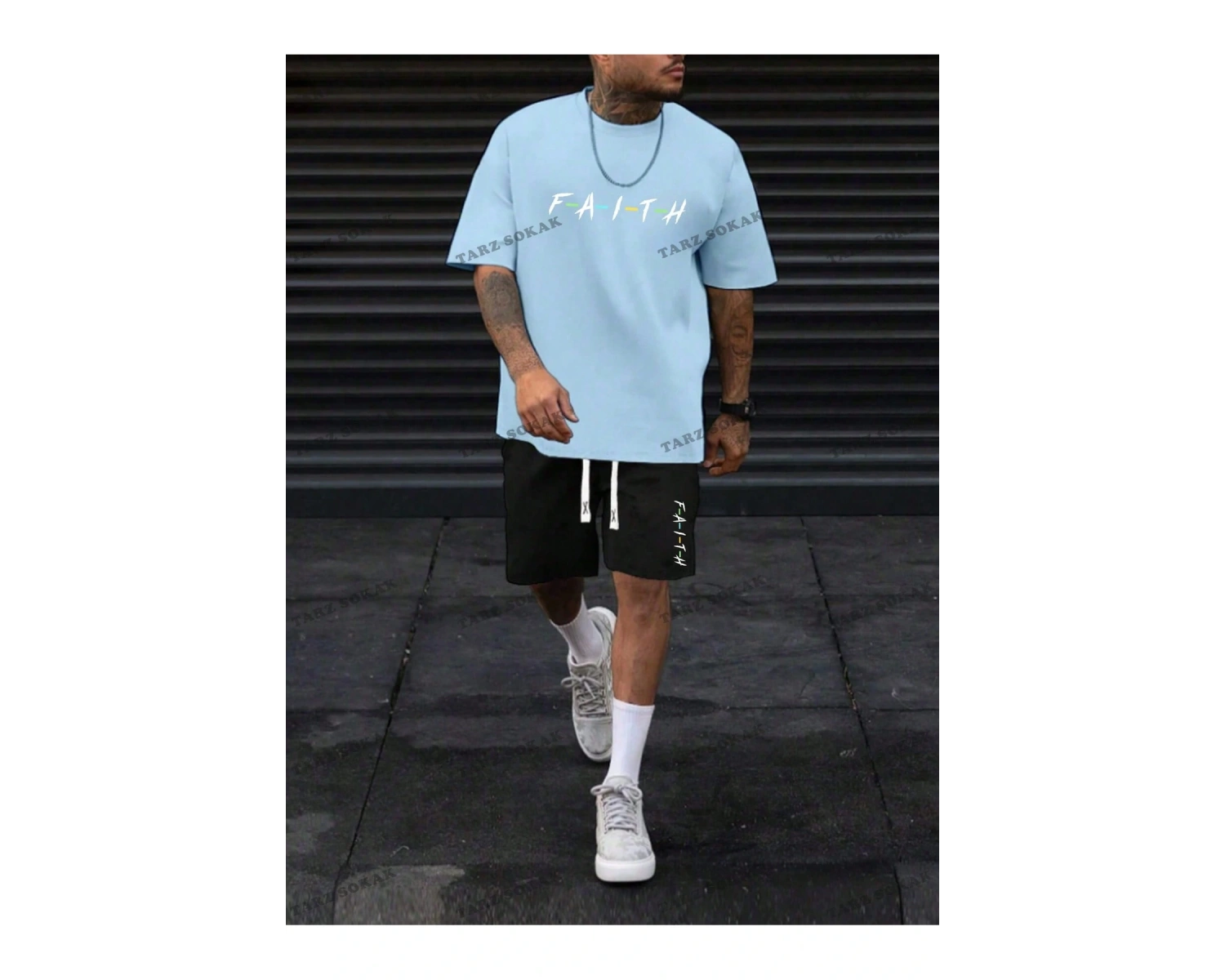 LEGND Erkek Ağız Ve Sloganlı Grafikli Tişört ve İpli Bel Şort