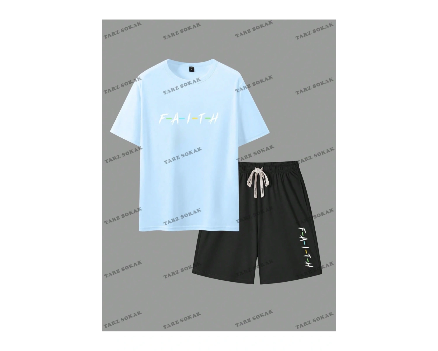 LEGND Erkek Ağız Ve Sloganlı Grafikli Tişört ve İpli Bel Şort