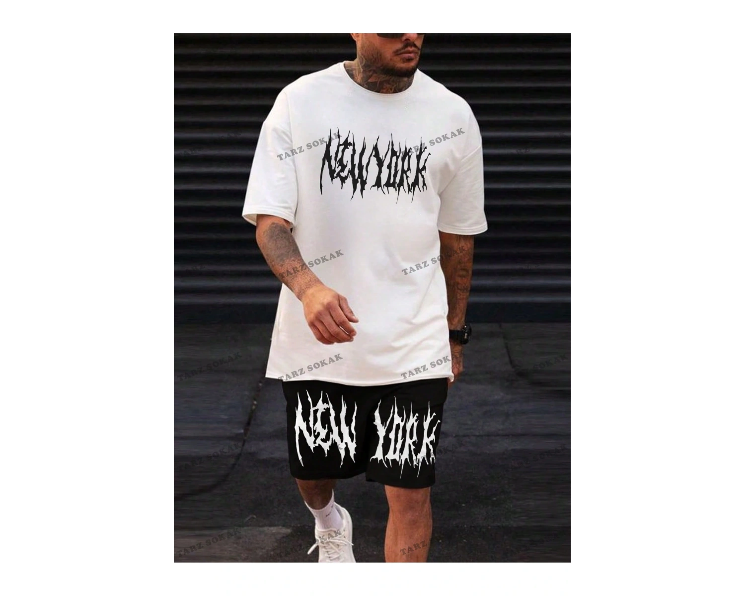 LEGND Erkek Mektup Baskılı Bisiklet Yaka Kısa Kollu Rahat 2 adet/takım Kıyafetler