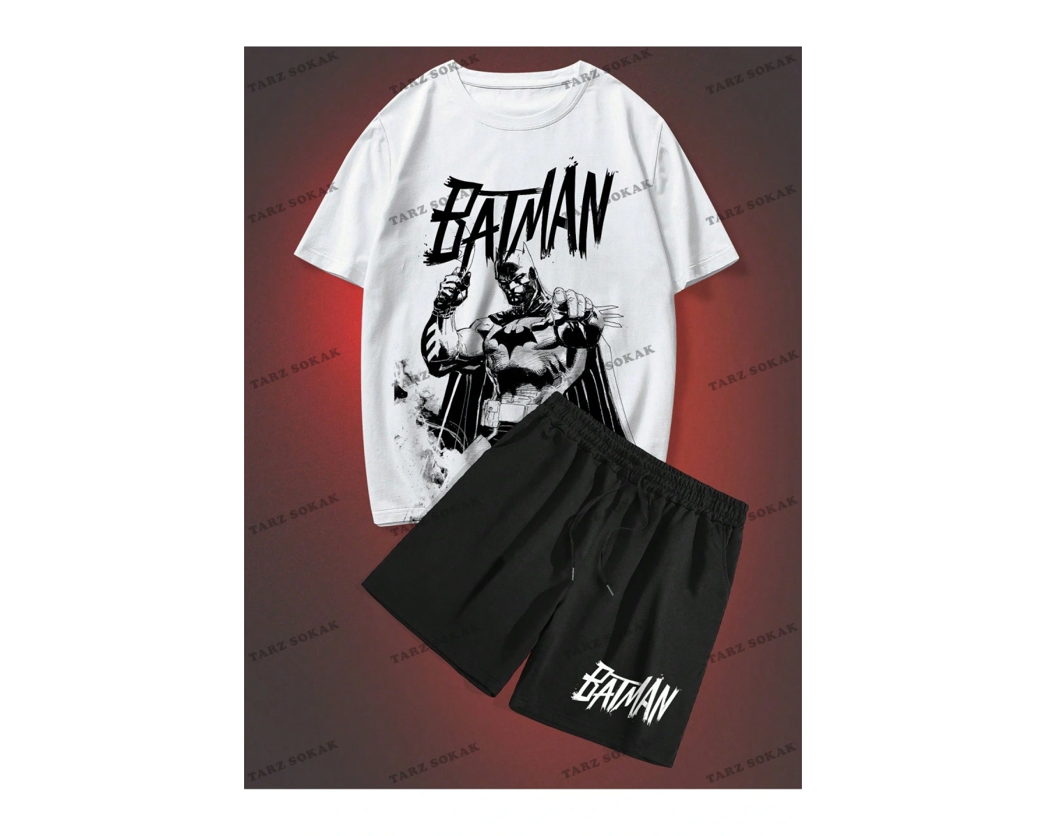 LEGND Erkek Oyun Kartı Baskılı Tişört ve İpli Bel Şort